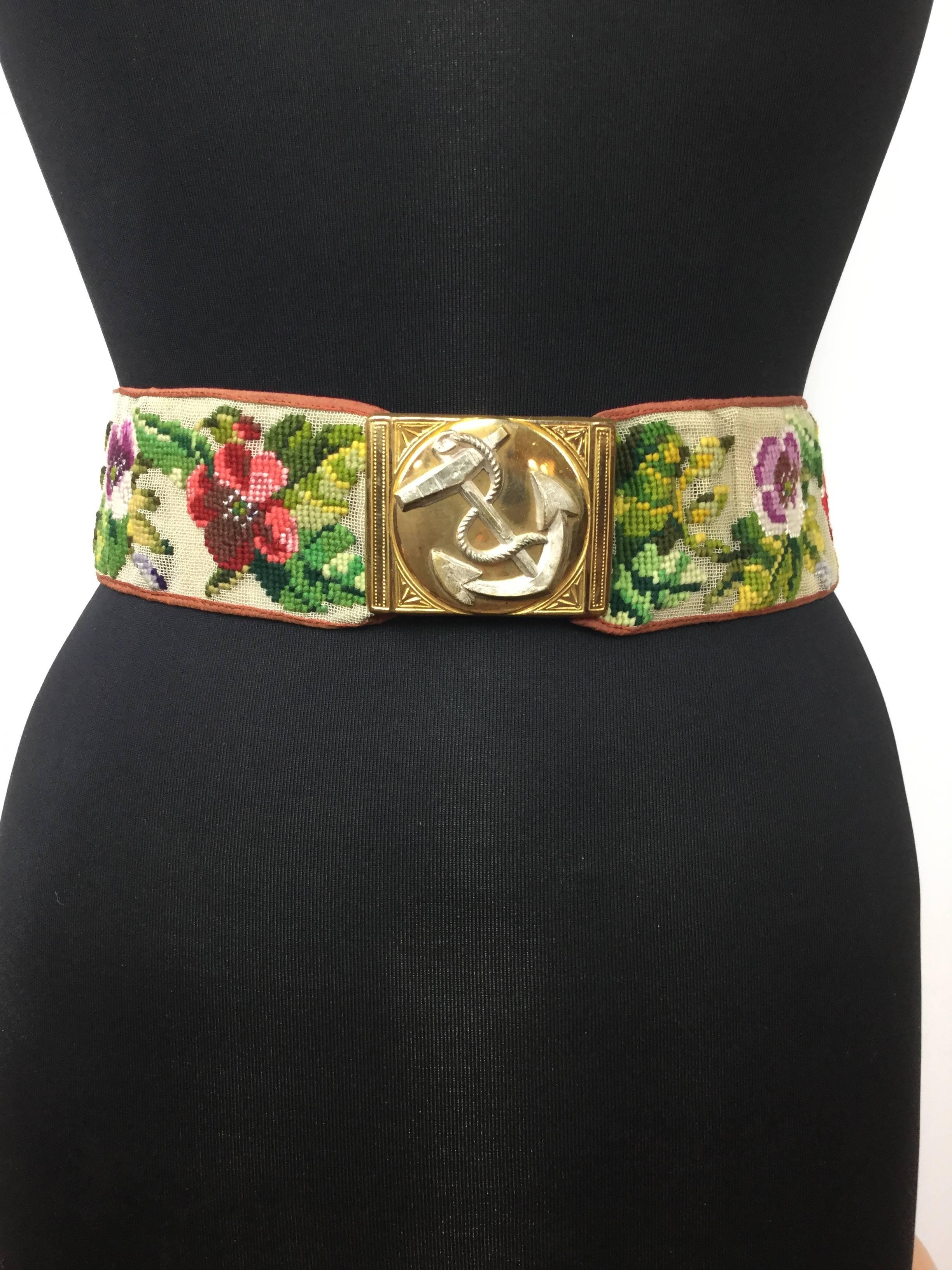 Rare Victorian Berlin Wool Work Floral Belt. Hand Stitched. 1870's. For Sale 2