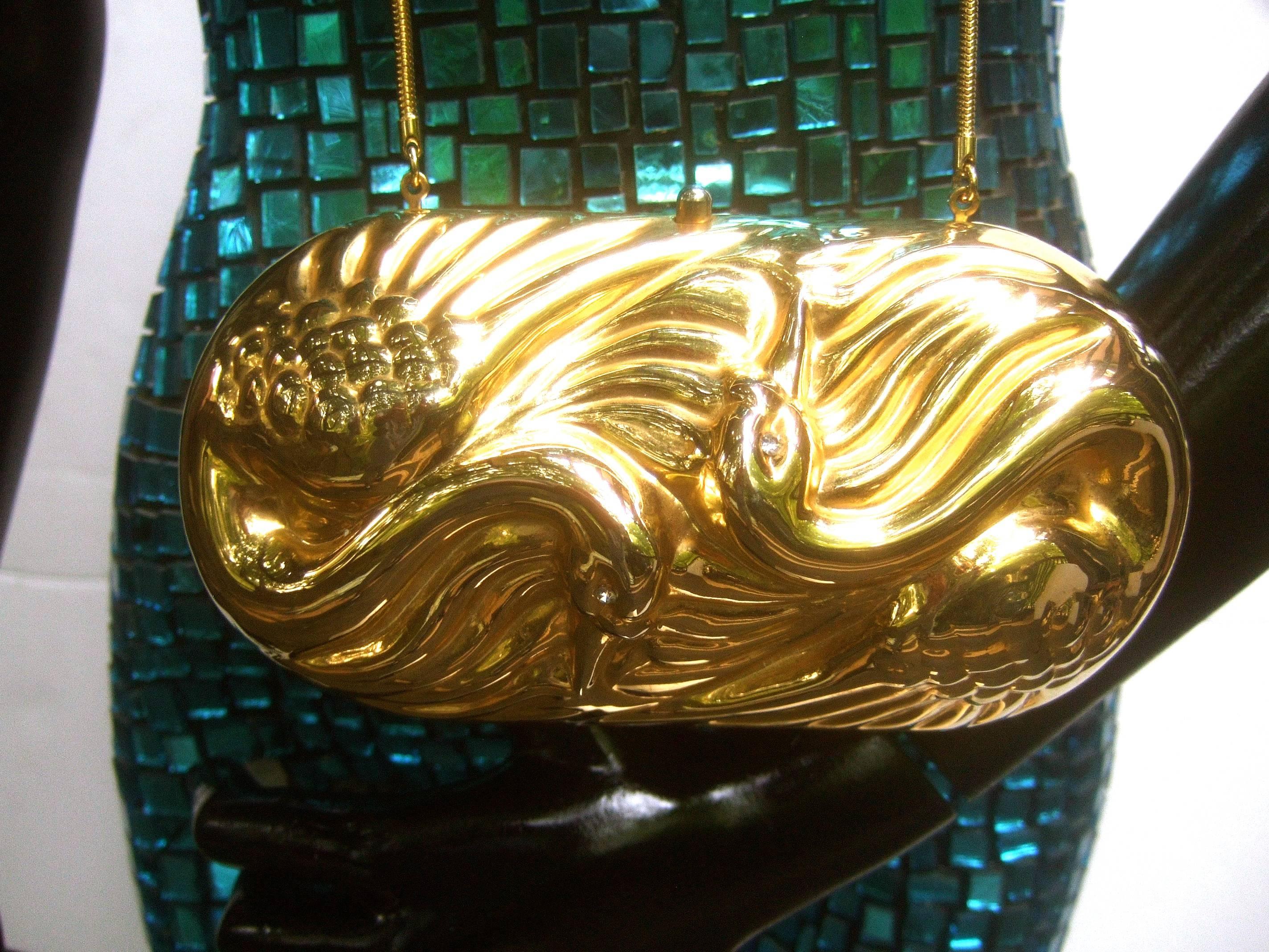 Women's Saks Fifth Avenue Opulent Gilt Metal Italian Swan Evening Bag c 1980