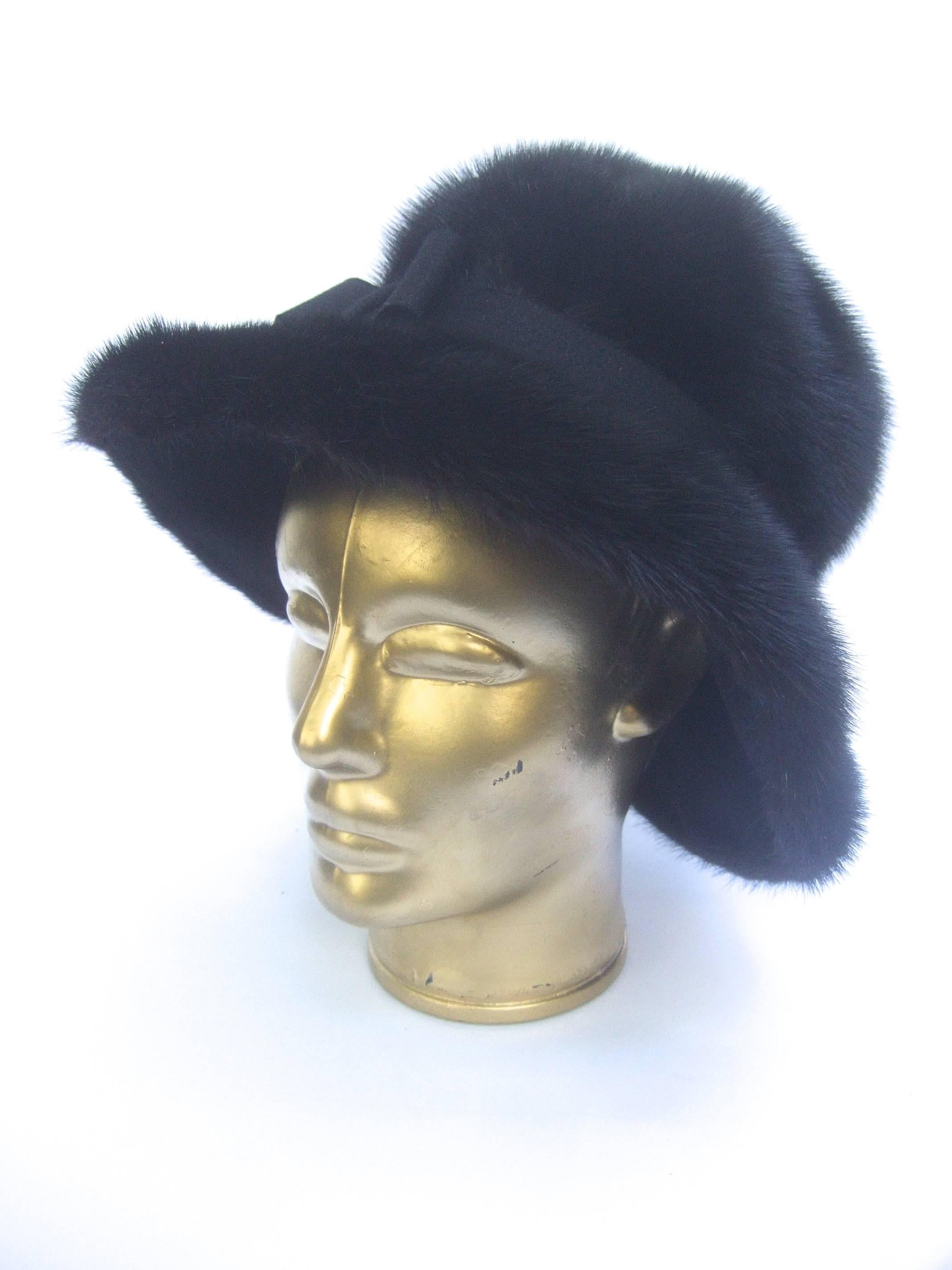 Saks Fifth Avenue Plush Mink Fedora Style Hat c 1970 In Excellent Condition In University City, MO