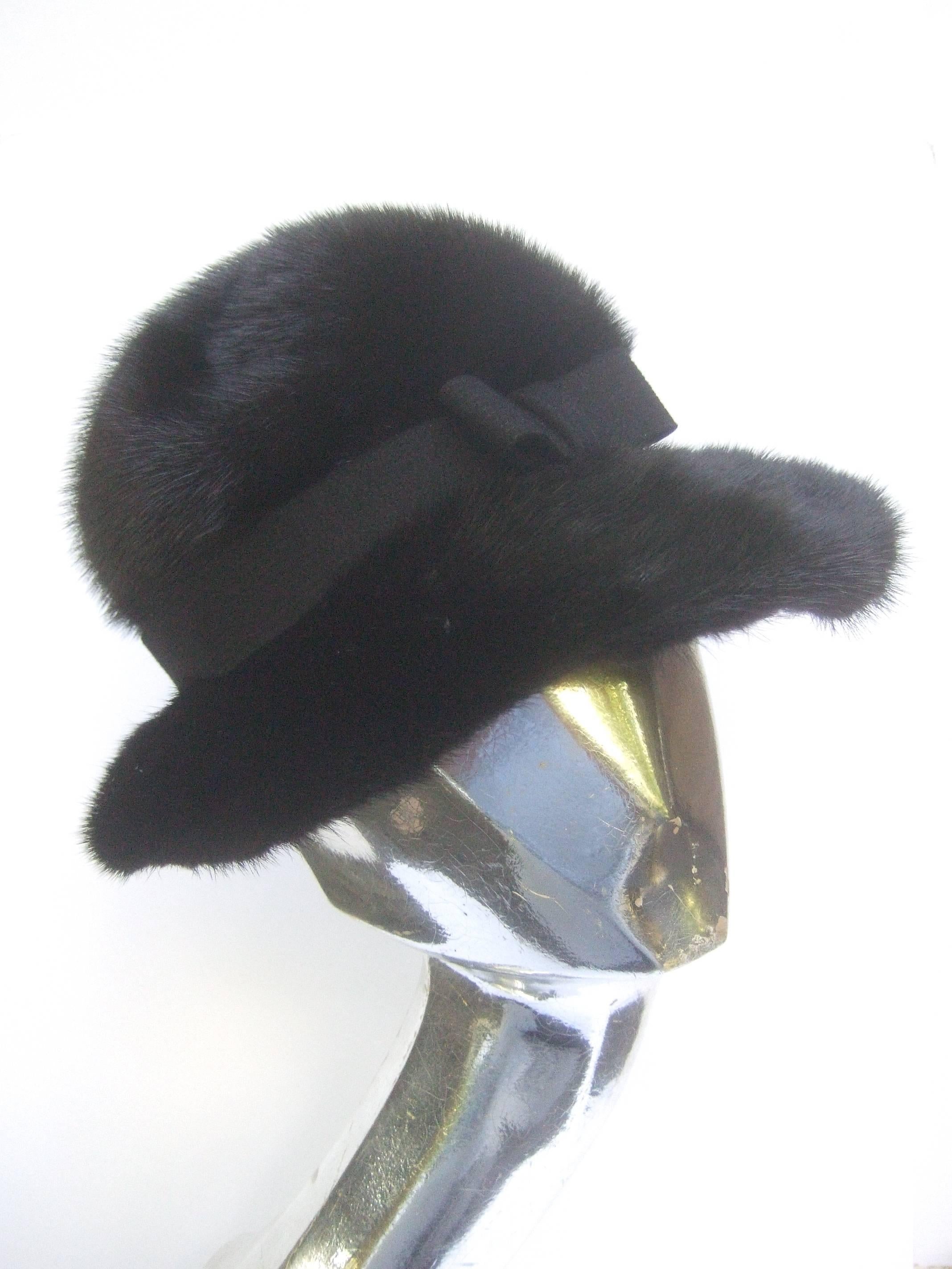 Saks Fifth Avenue Plush Mink Fedora Style Hat c 1970 2