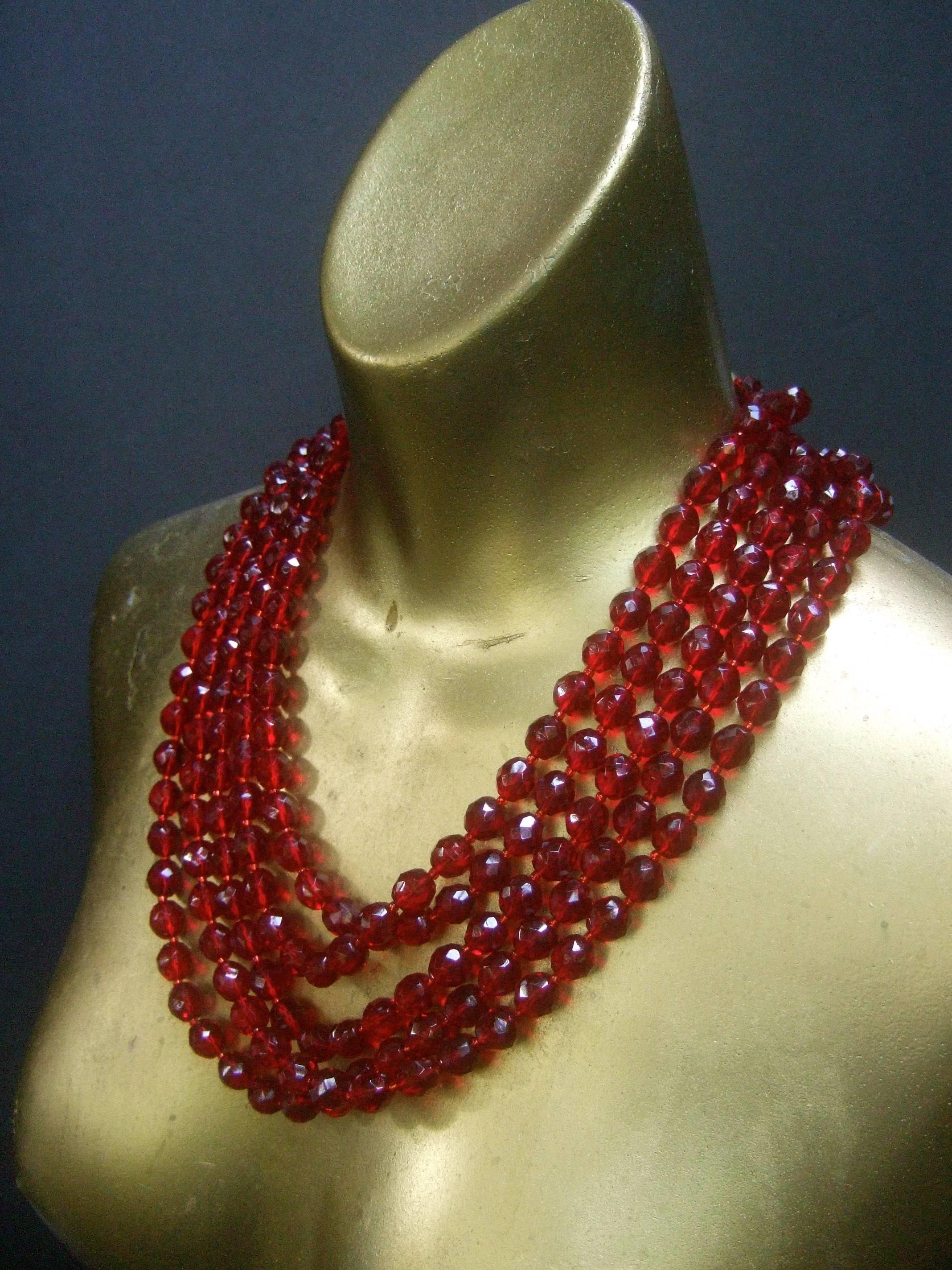 Valentino Exquisite Cranberry Crystal Statement Necklace c 1980 In Excellent Condition In University City, MO