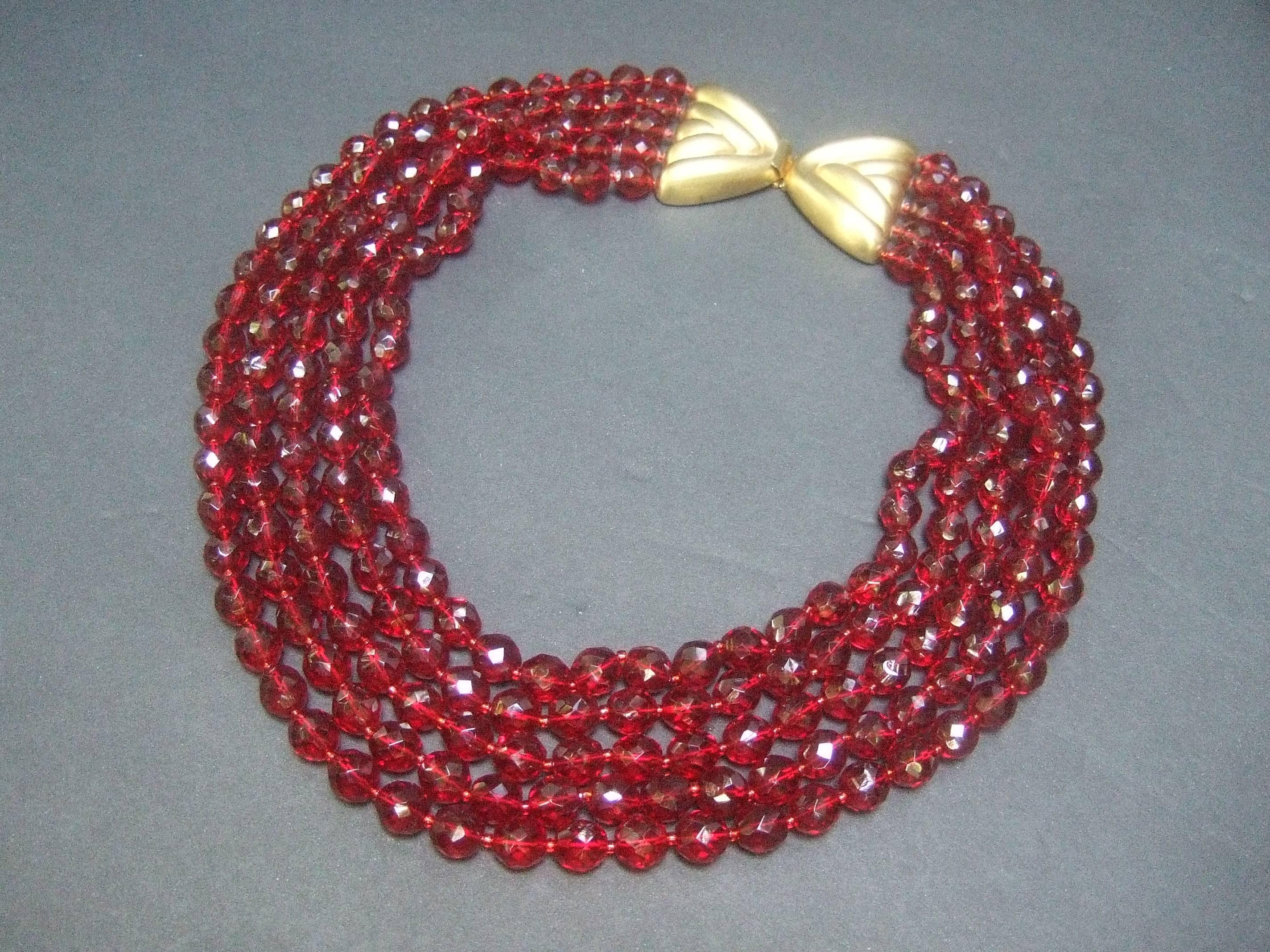 Valentino Exquisite Cranberry Crystal Statement Necklace c 1980 2