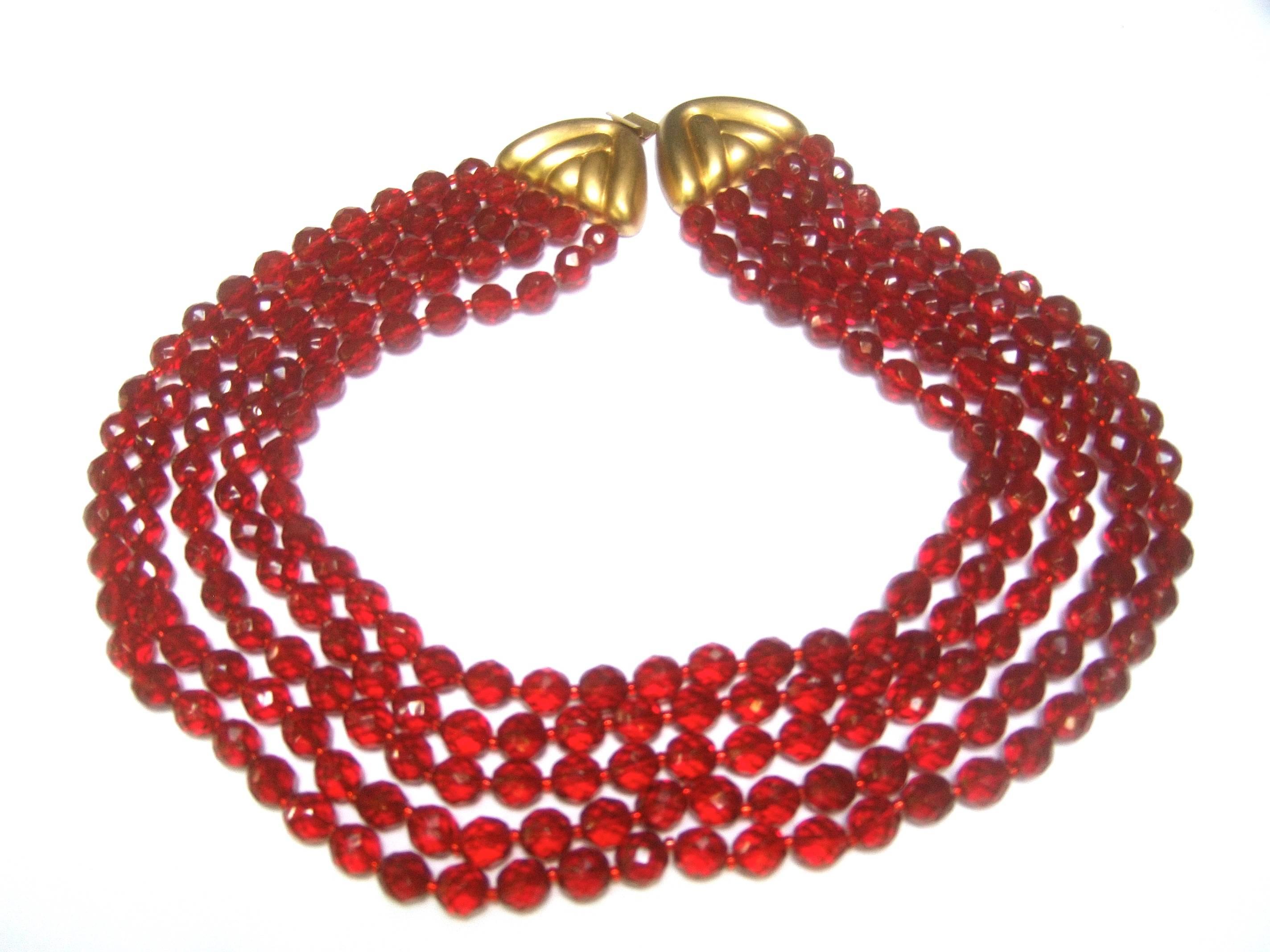 Valentino Exquisite Cranberry Crystal Statement Necklace c 1980 4