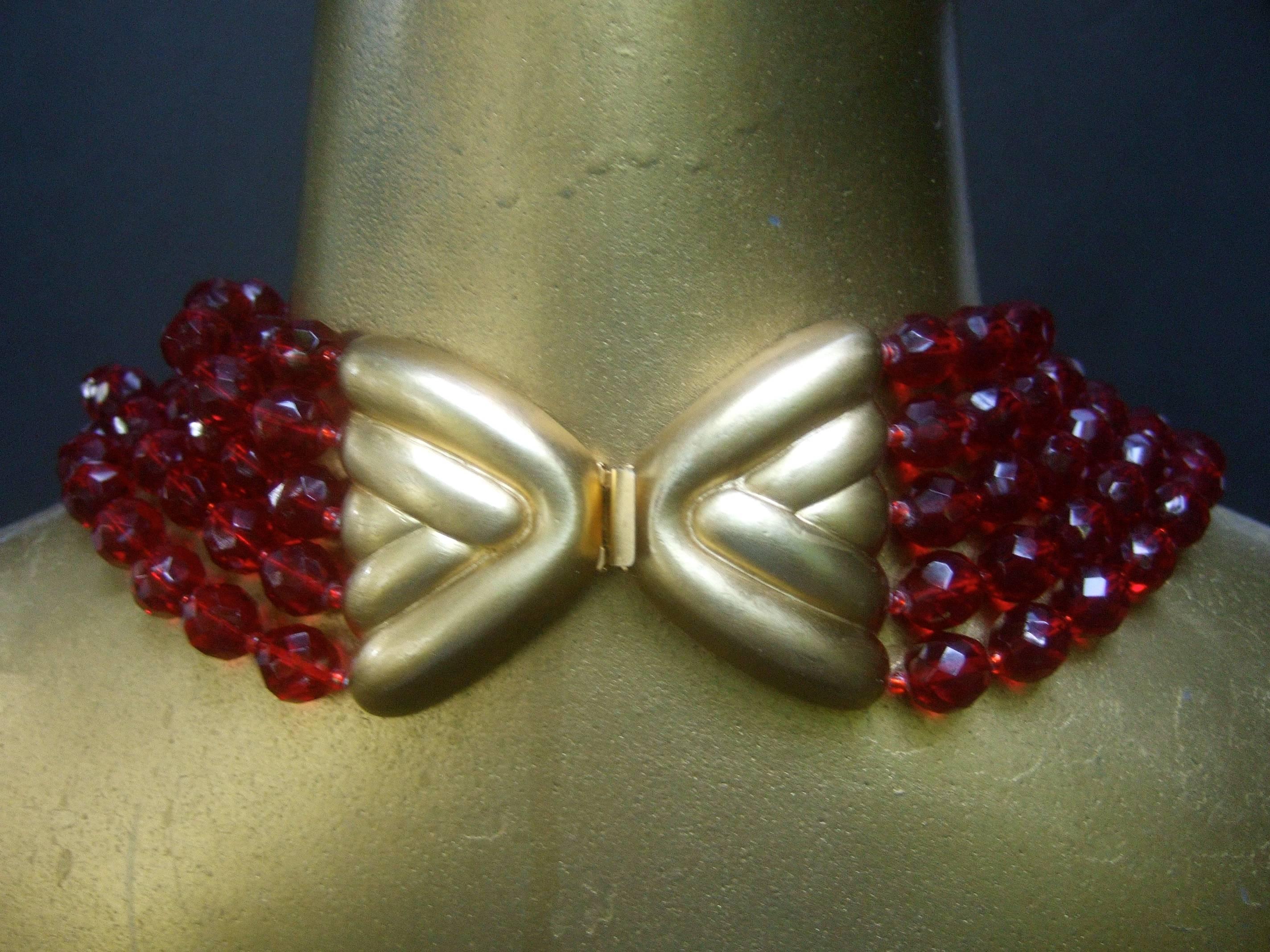 Valentino Exquisite Cranberry Crystal Statement Necklace c 1980 5