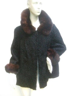 Schiaparelli Paris Luxurious Sable Trim Astrakhan 3/4 Length Jacket c 1960