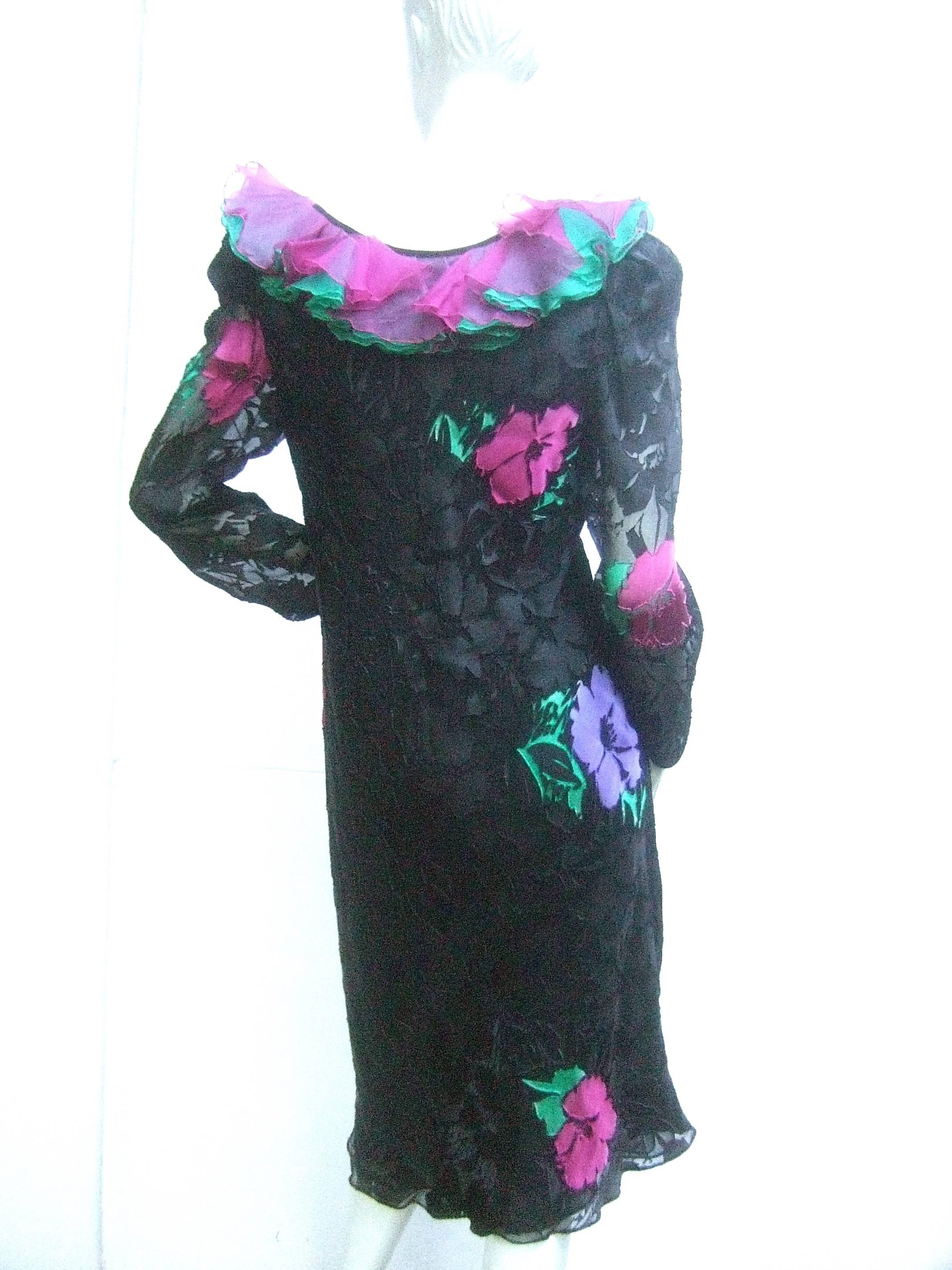 Judy Hornby Couture Black Silk Floral Burnout Dress c 1990 For Sale 3