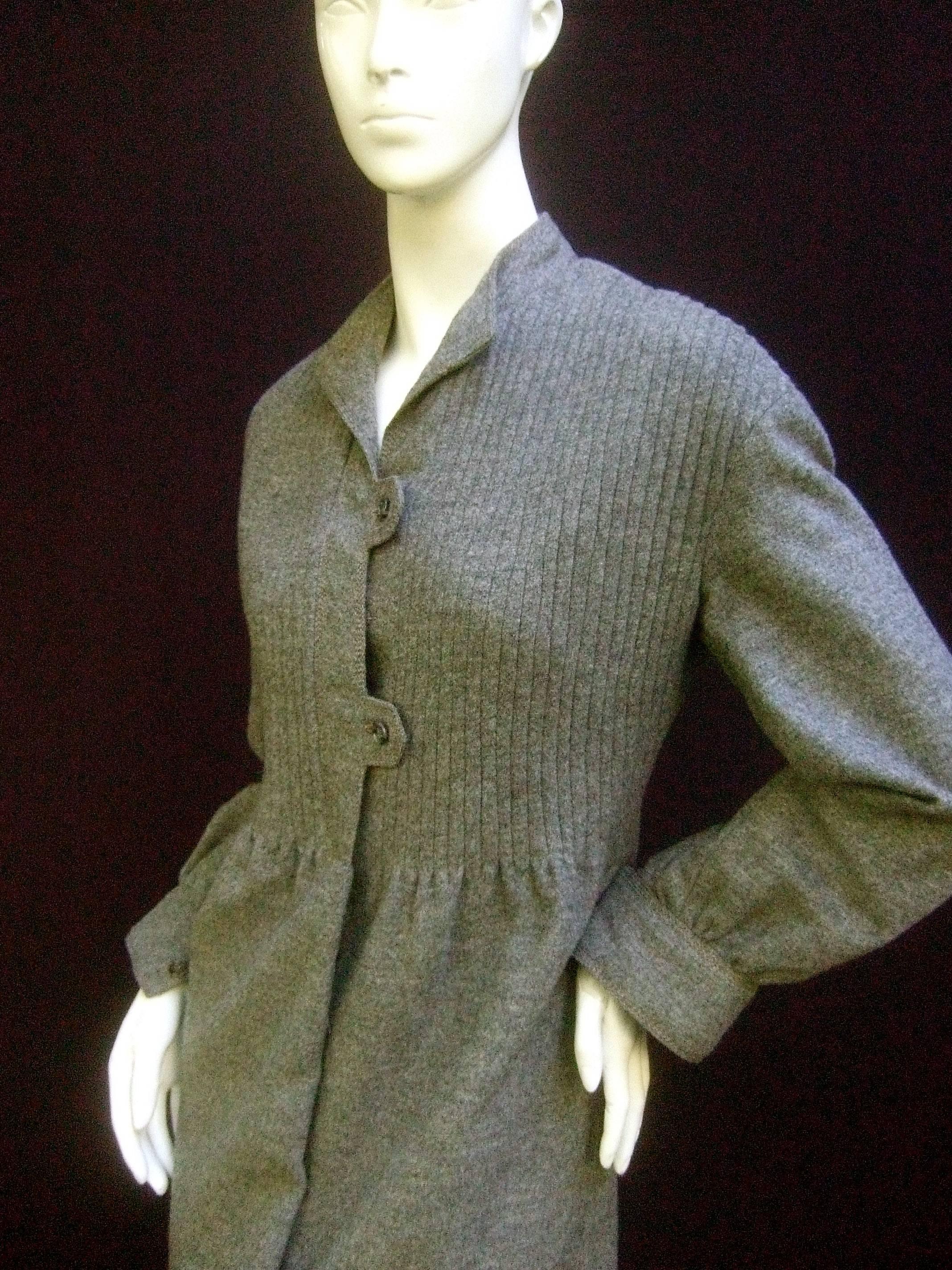 Women's Galanos Luxurious Gray Flannel Coat Dress c 1970 For Sale