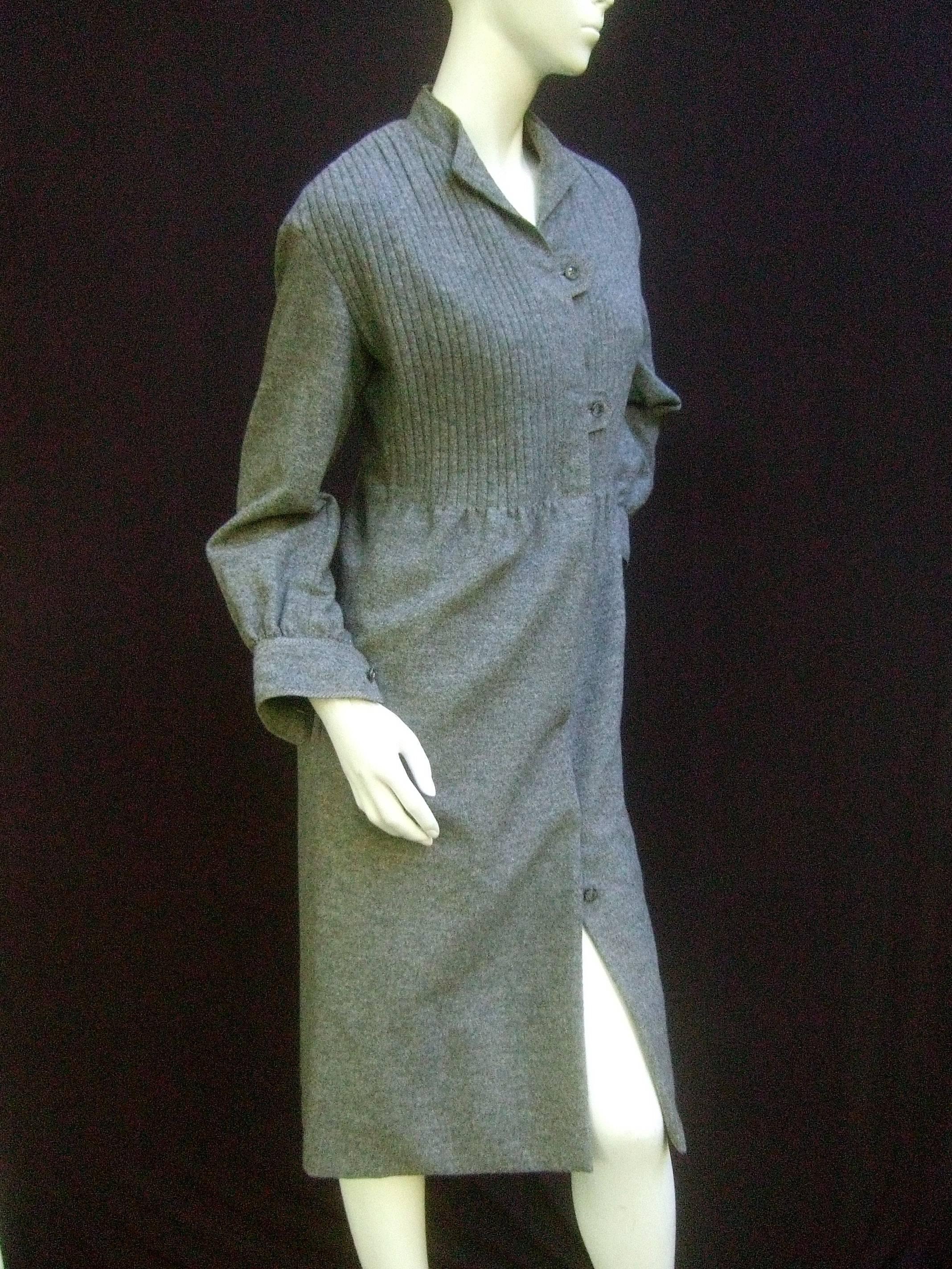 Galanos Luxurious Gray Flannel Coat Dress c 1970 For Sale 1