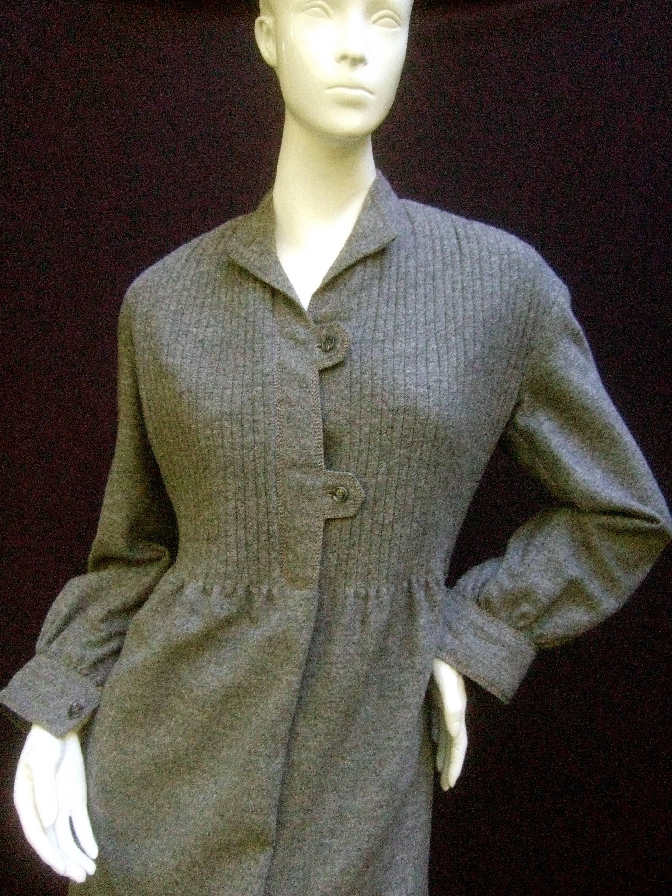 Galanos Luxurious Gray Flannel Coat Dress c 1970 For Sale 2