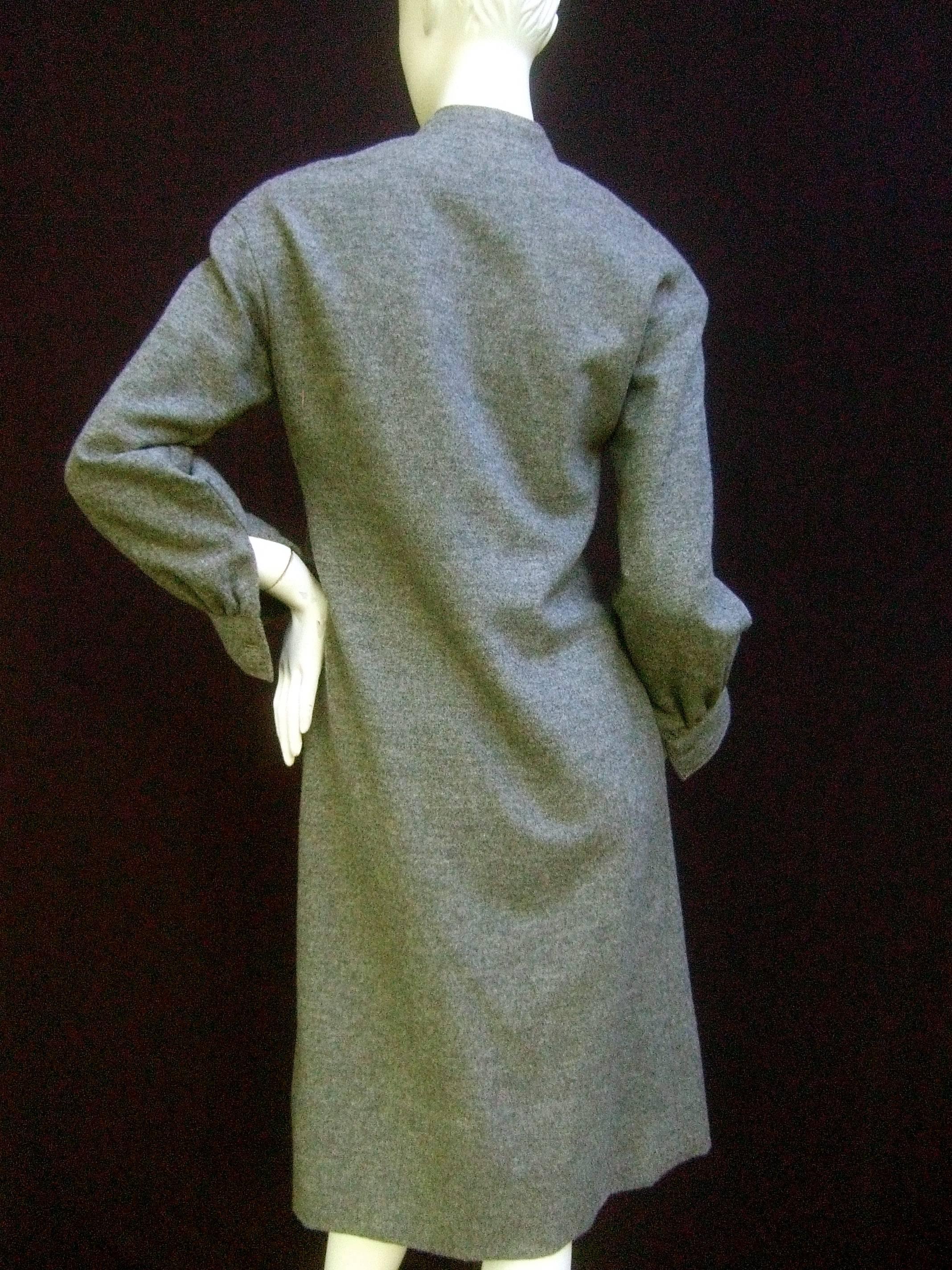 Galanos Luxurious Gray Flannel Coat Dress c 1970 For Sale 6