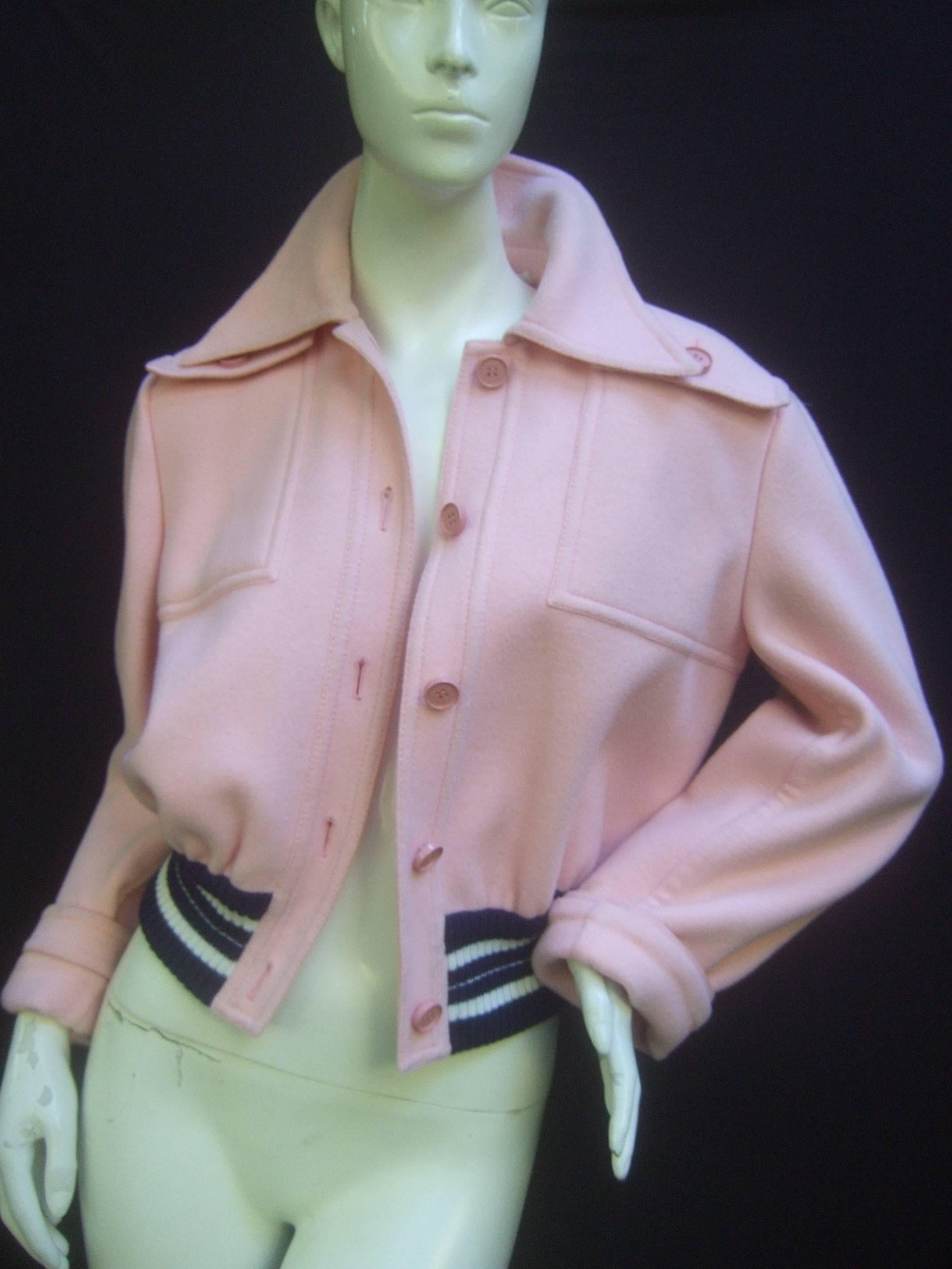 Gray Valentino Boutique Blush Pink Wool Eisenhower Style Jacket c 1970