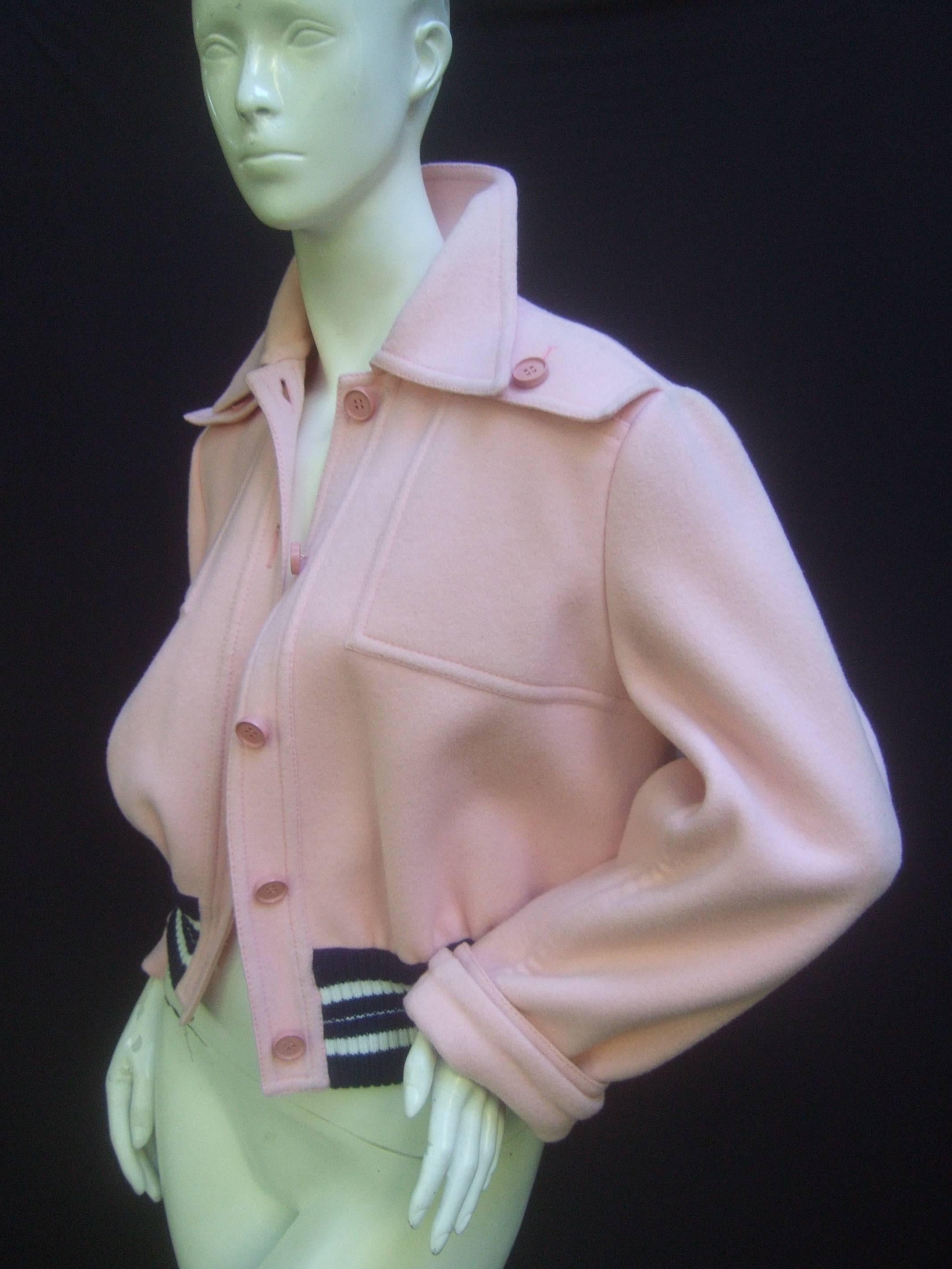 Valentino Boutique Blush Pink Wool Eisenhower Style Jacket c 1970 In Excellent Condition In University City, MO