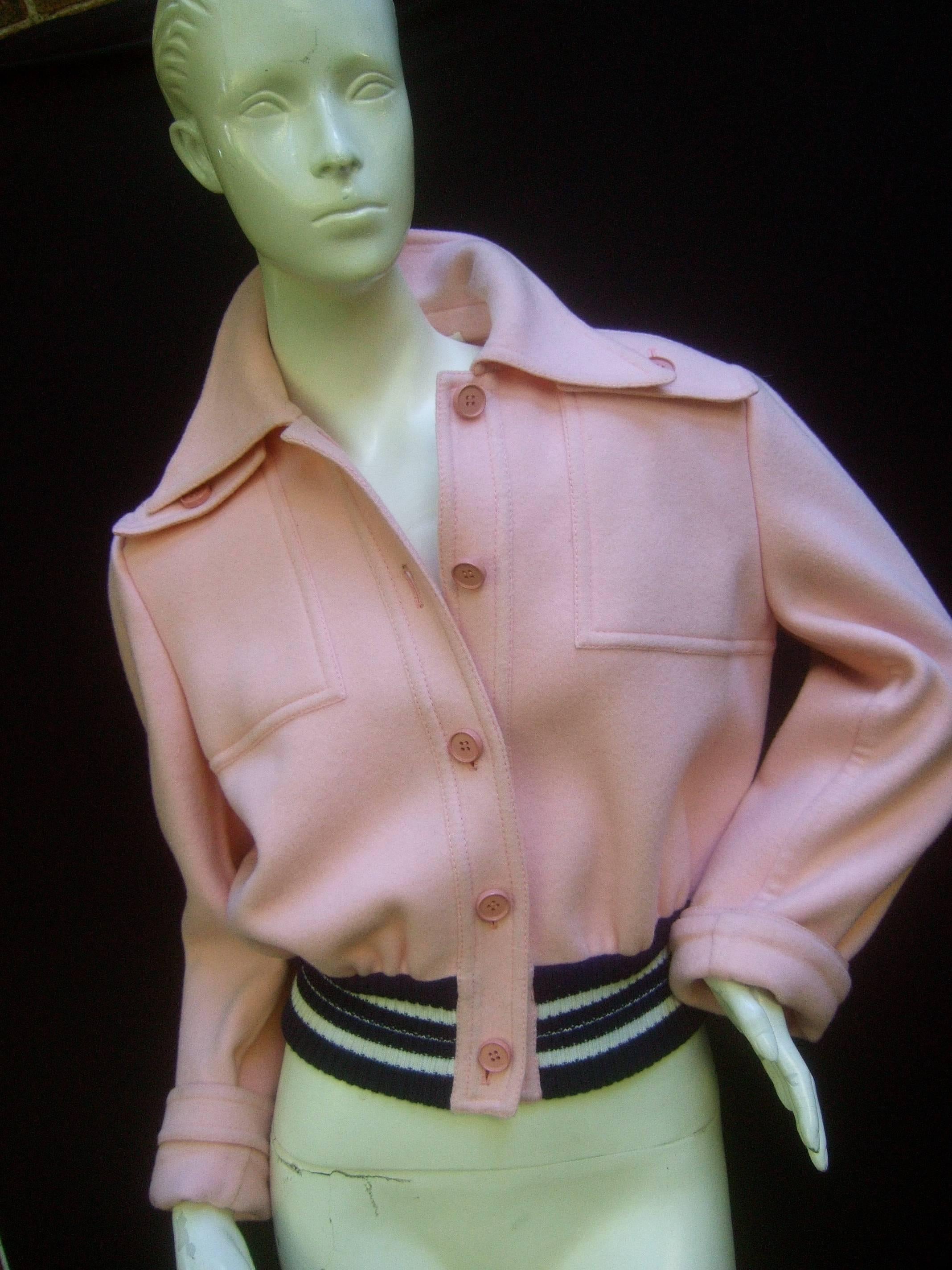 Women's Valentino Boutique Blush Pink Wool Eisenhower Style Jacket c 1970