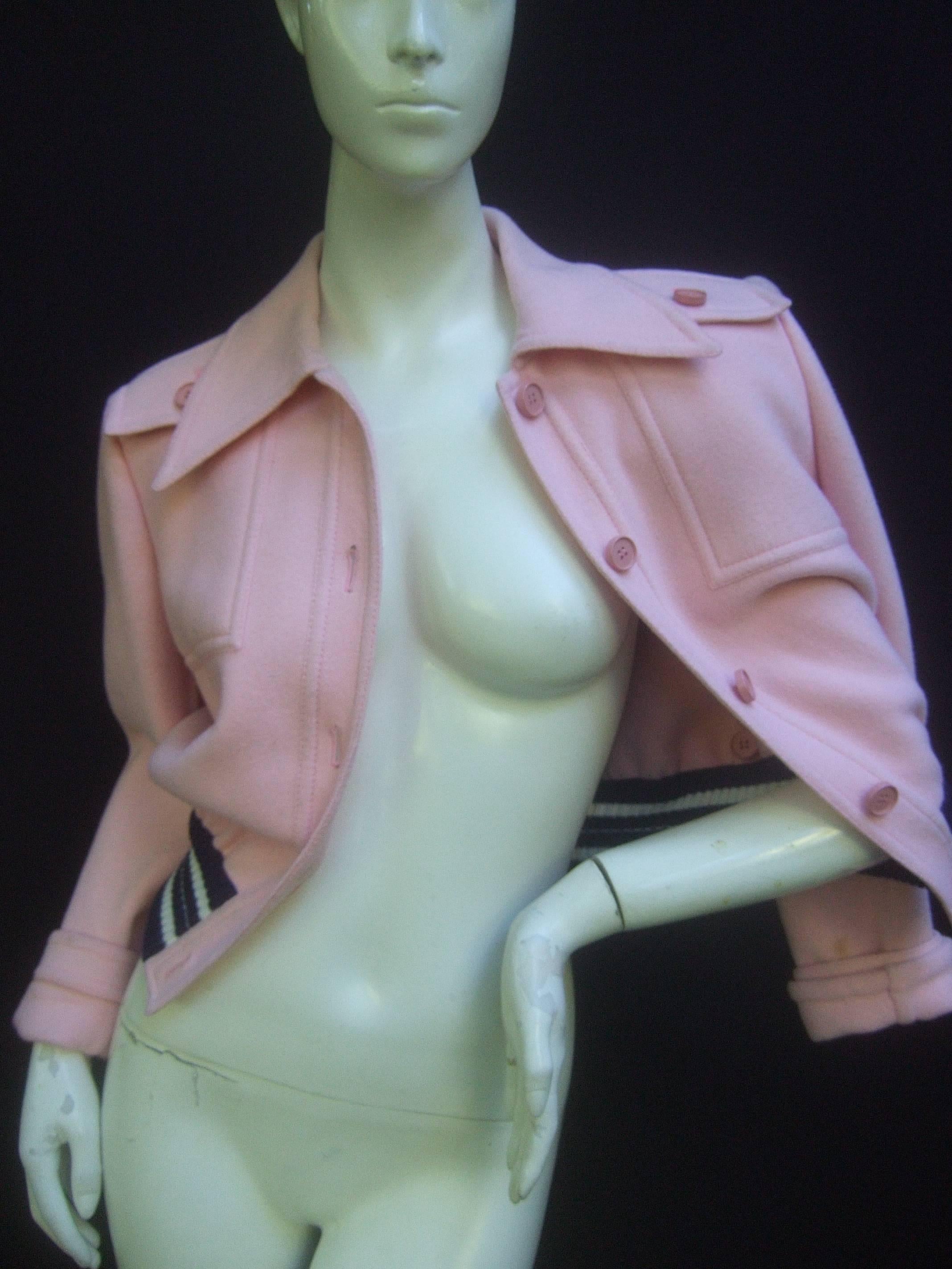 Valentino Boutique Blush Pink Wool Eisenhower Style Jacket c 1970 1
