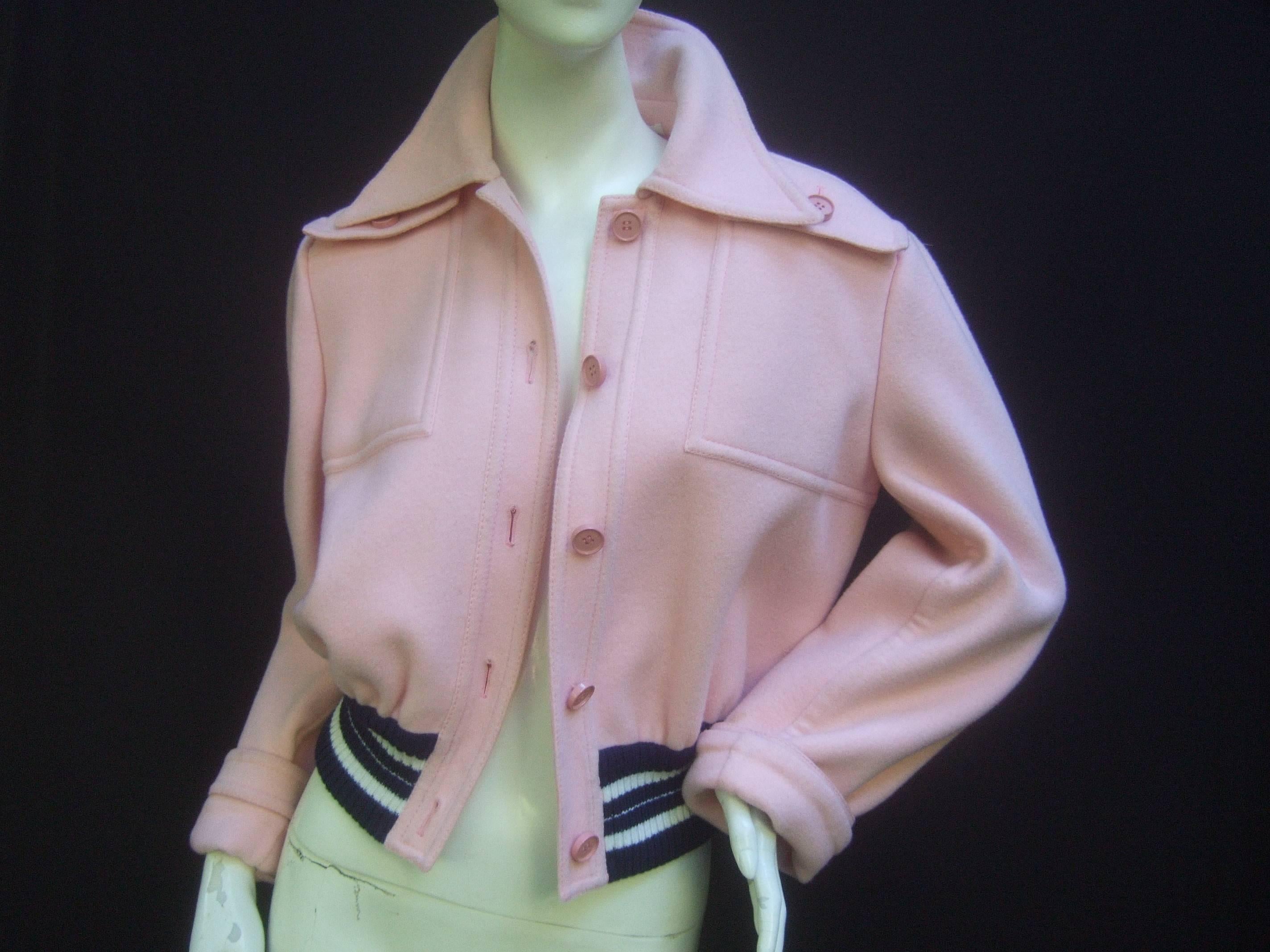 Valentino Boutique Blush Pink Wool Eisenhower Style Jacket c 1970 5