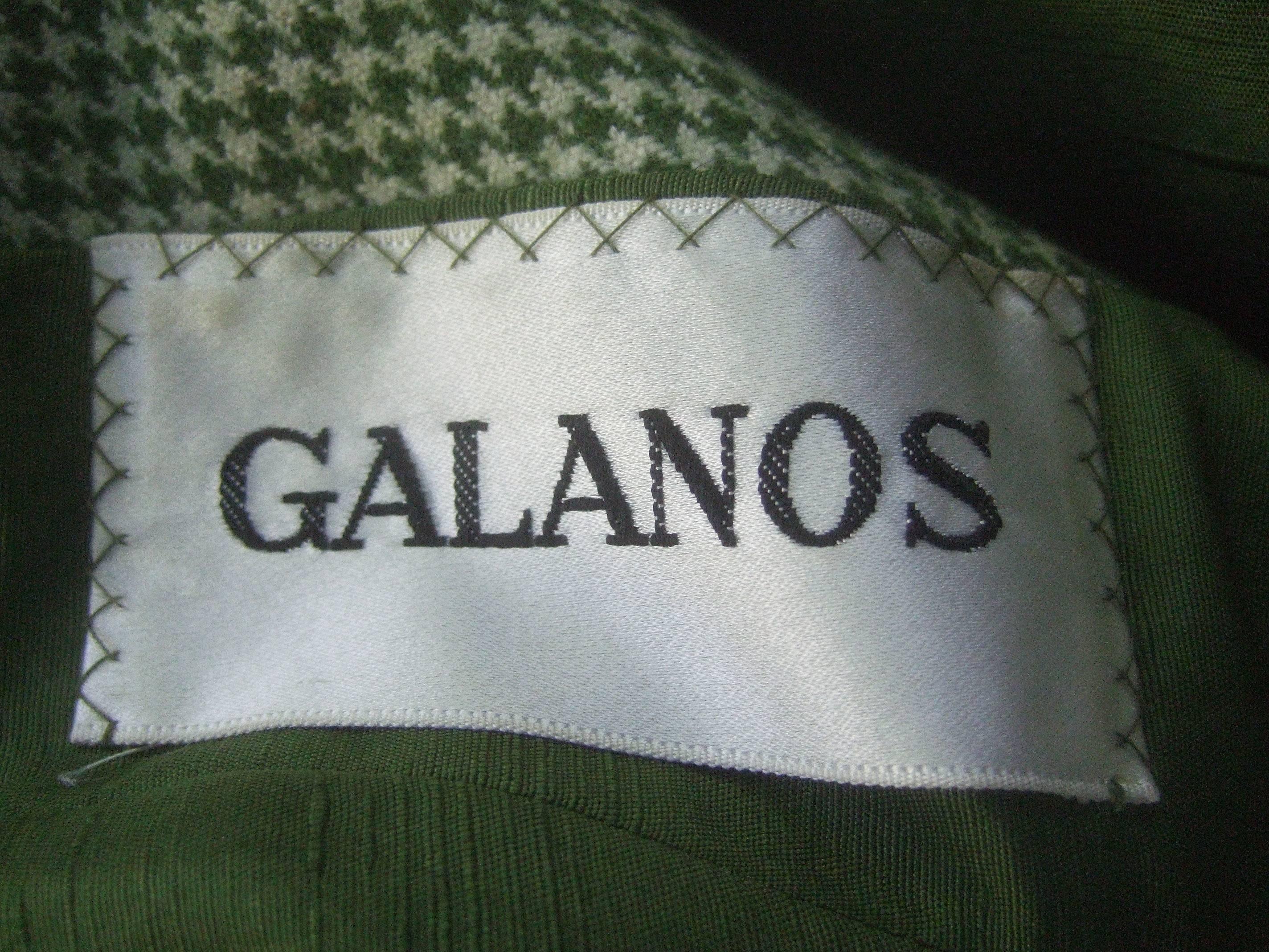 Galanos 1970s Green Wool Houndstooth 3pc Skirt Suit Ensemble  2
