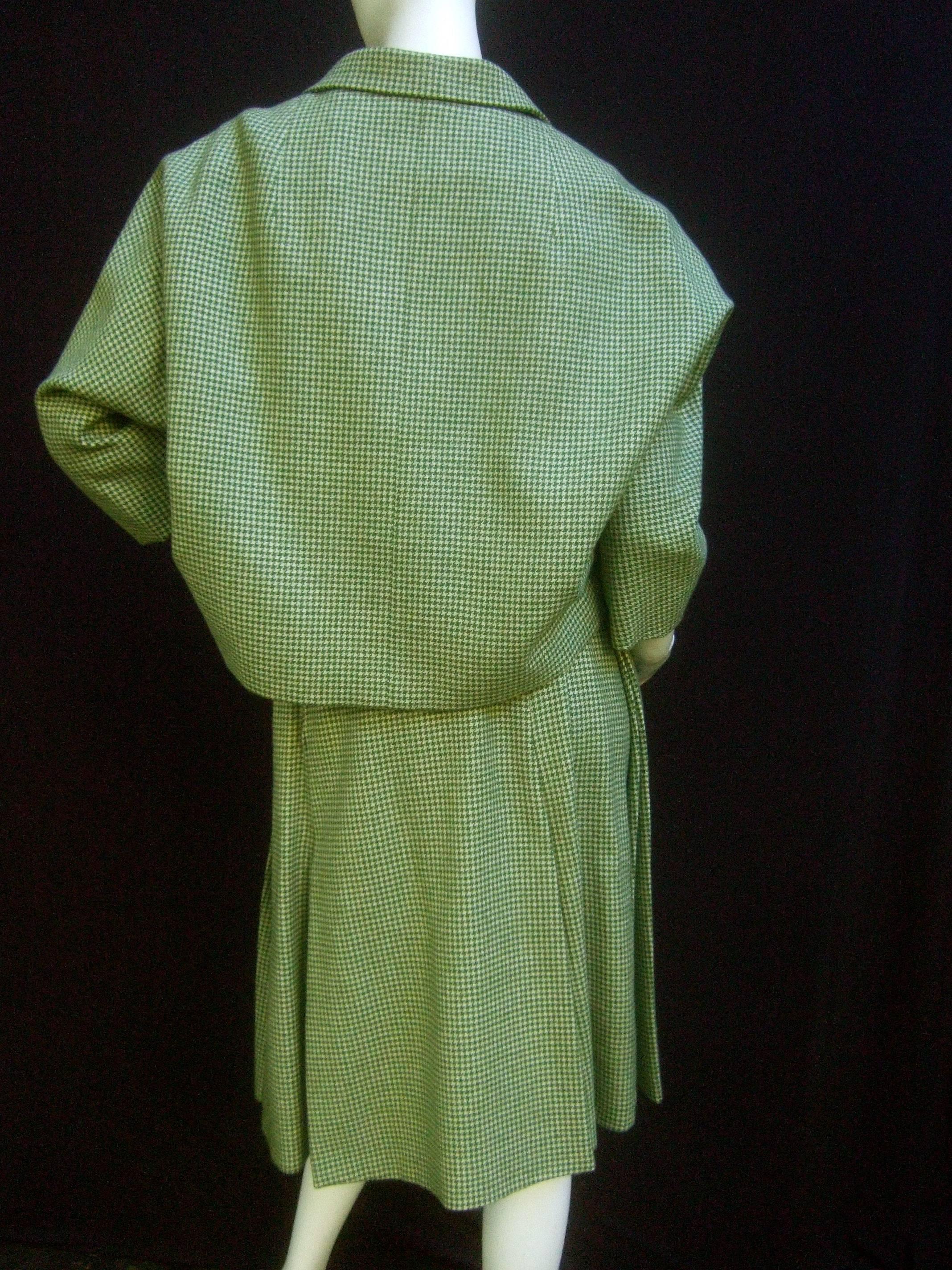 Galanos 1970s Green Wool Houndstooth 3pc Skirt Suit Ensemble  4