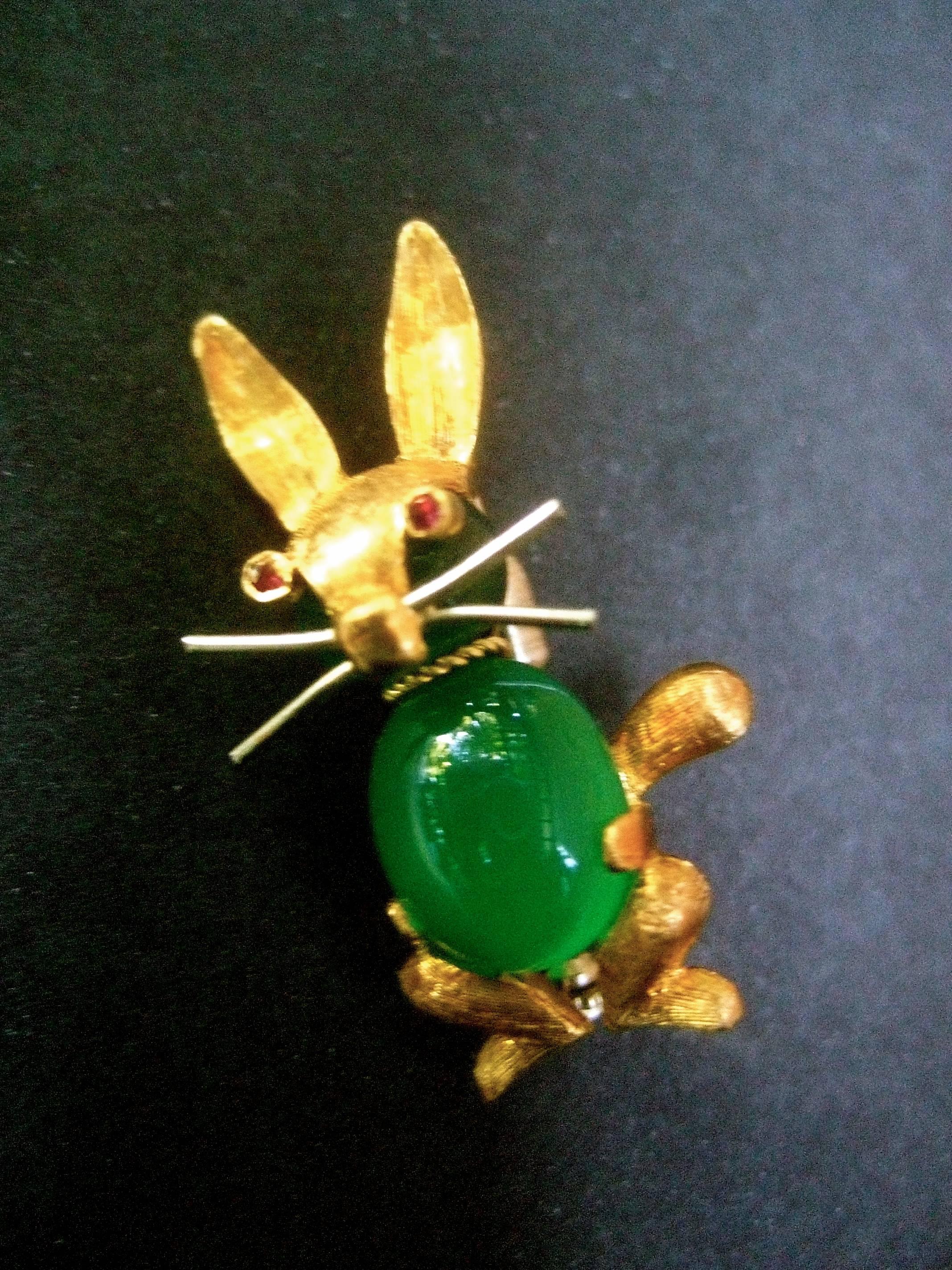 Charming 18k Gold Semi Precious Diminutive Italian Rabbit Scatter Pin c 1960 2