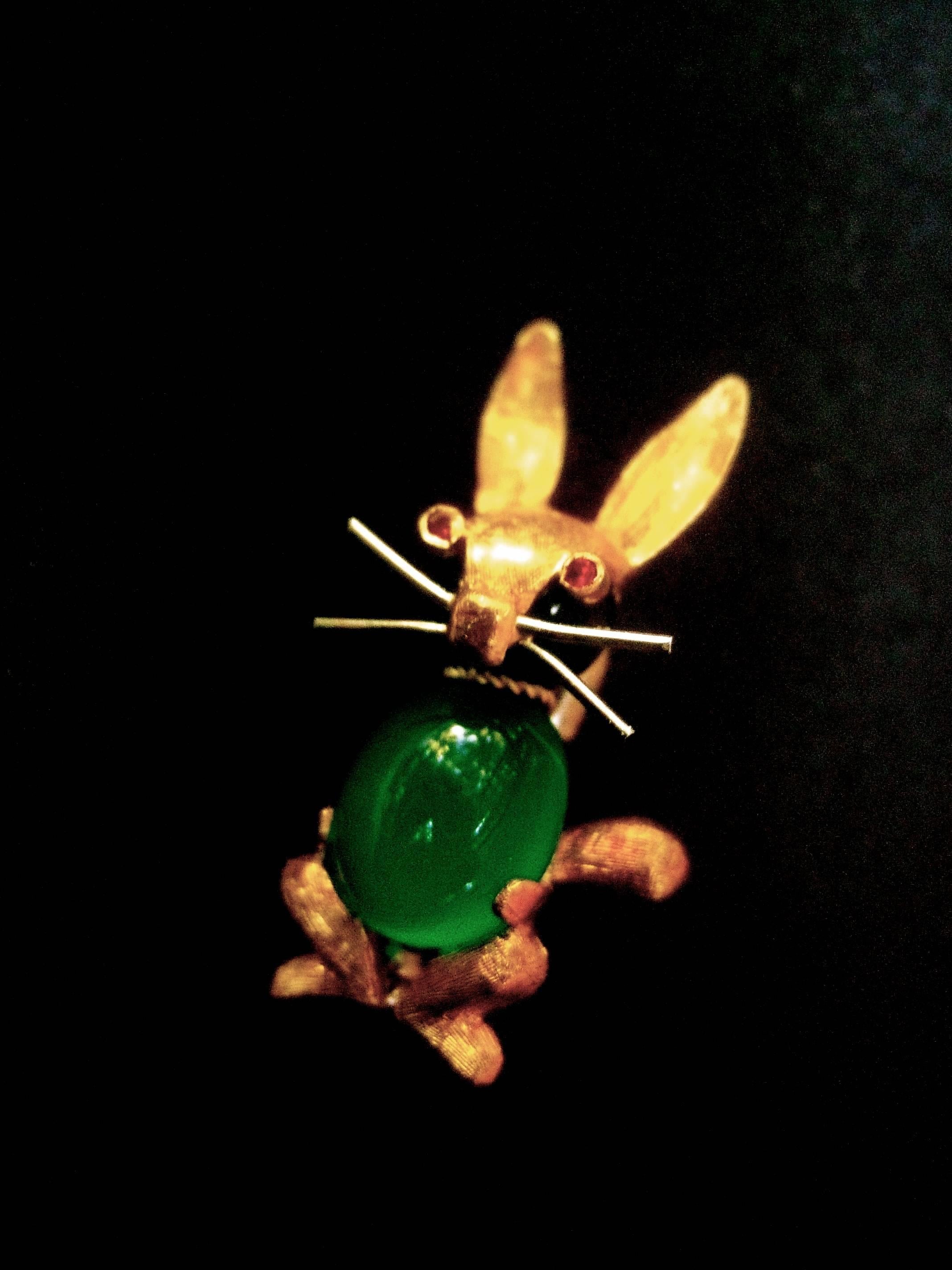 Charming 18k Gold Semi Precious Diminutive Italian Rabbit Scatter Pin c 1960 3