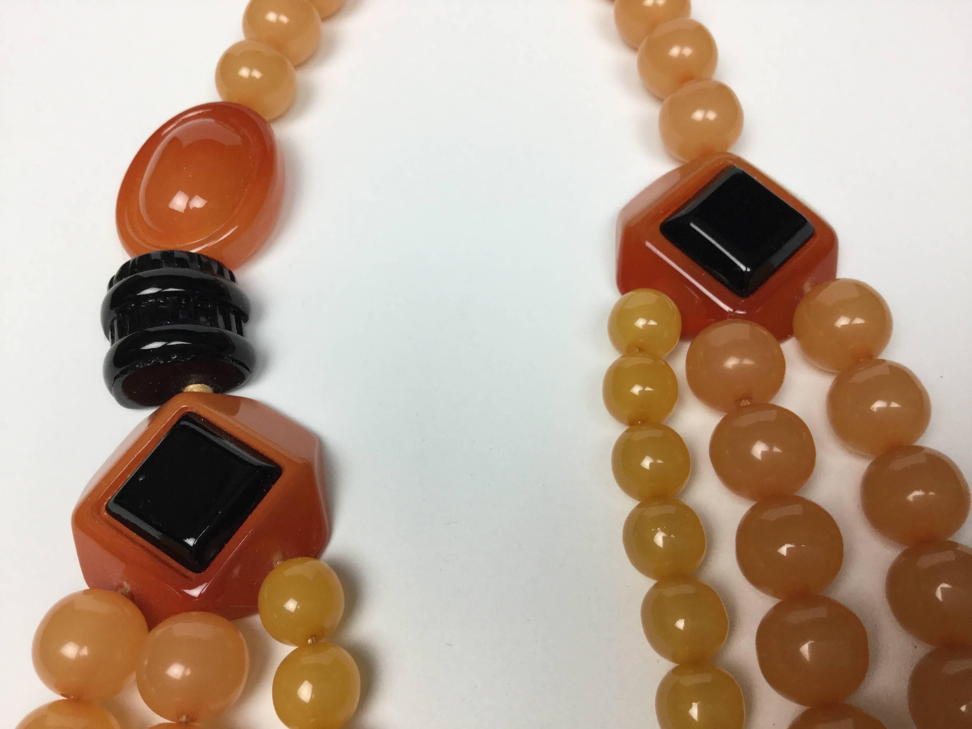 Rare Ugo Correanni Amber Toned Lucite Necklace. Deco Style. Italian. 1980's.  In Excellent Condition In University City, MO