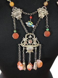 Rare Antique 900 Silver Mandarin Court Charm Necklace. Qing Dynasty.