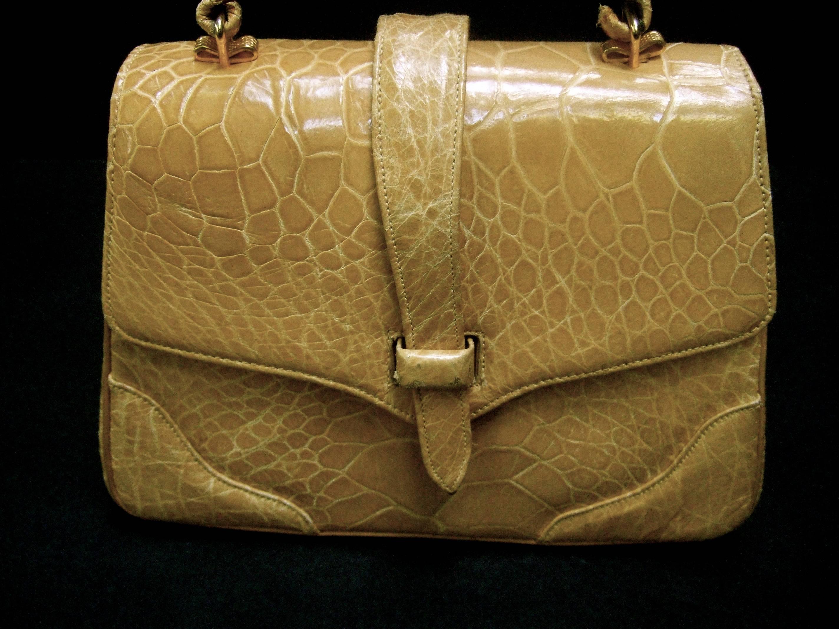 Brown Lucille de Paris Stylish Reptile Handbag c 1960
