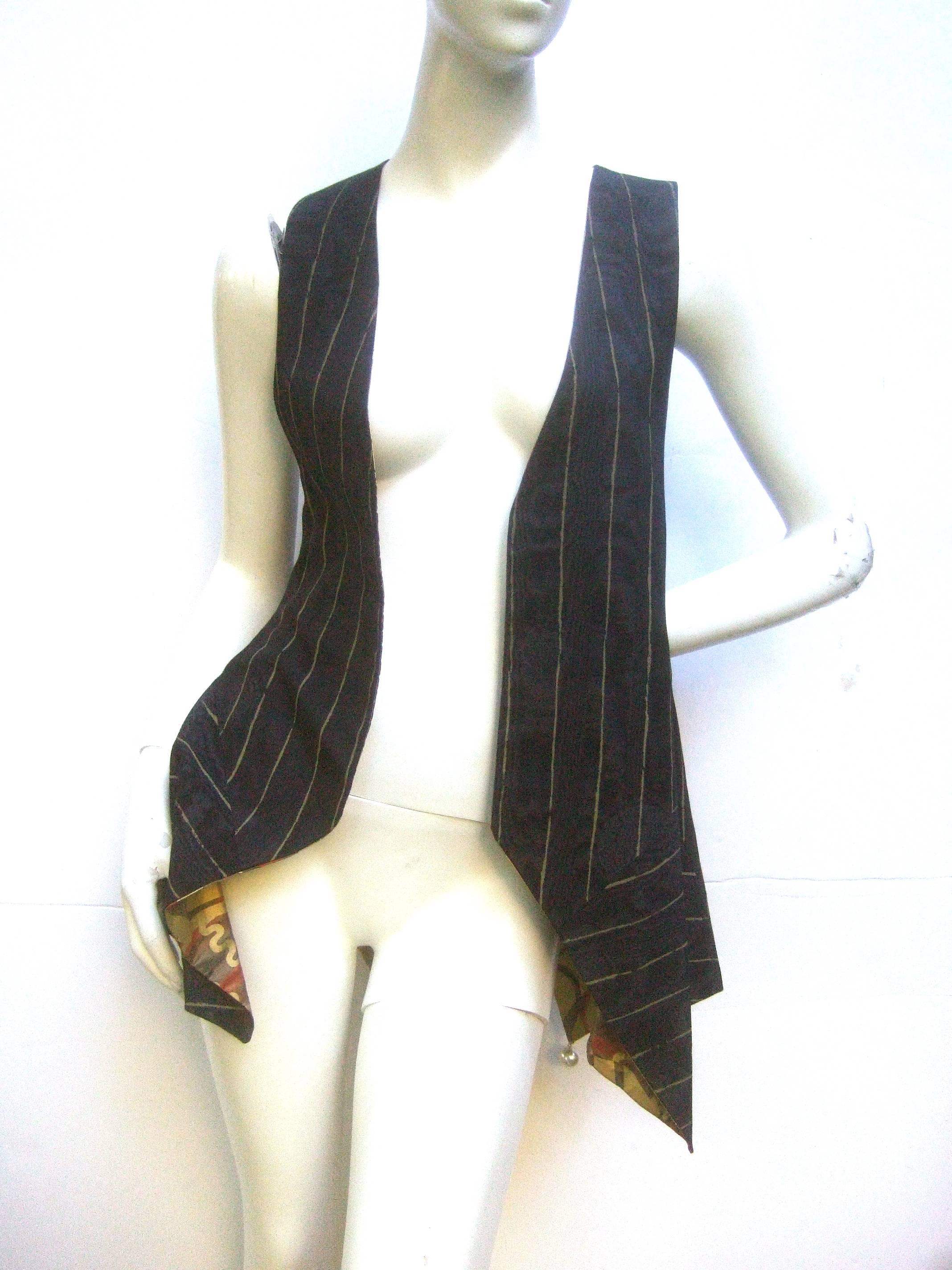 Zandra Rhodes Avant Garde Black & Gold Pinstriped Vest c 1990s 1