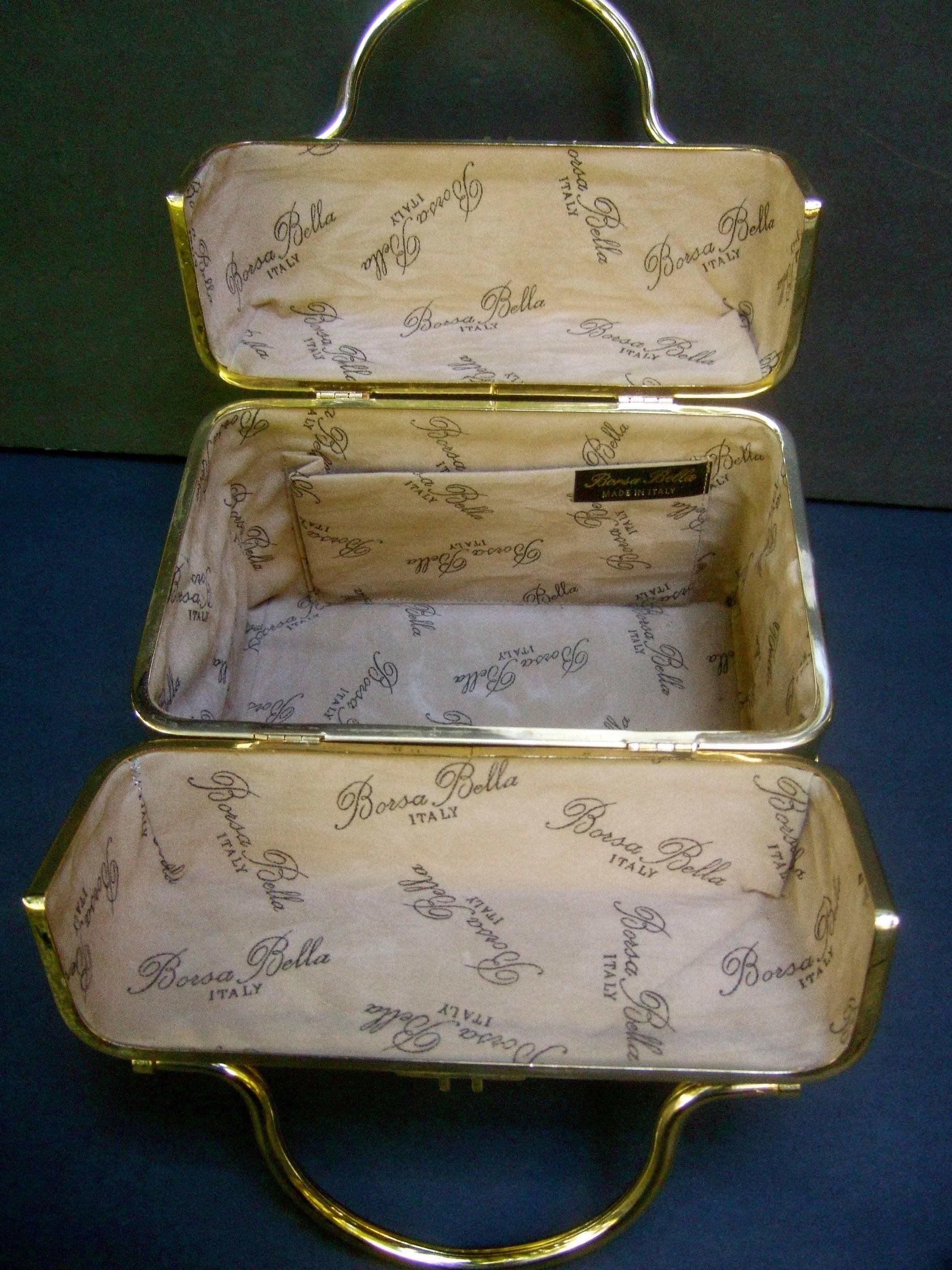 Borsa Bella Italy Gold Metallic Embossed Box Purse c 1980s For Sale 2