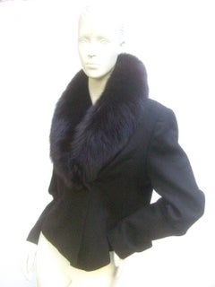 Neiman Marcus Fox Collar Black Wool Jacket c 1980s