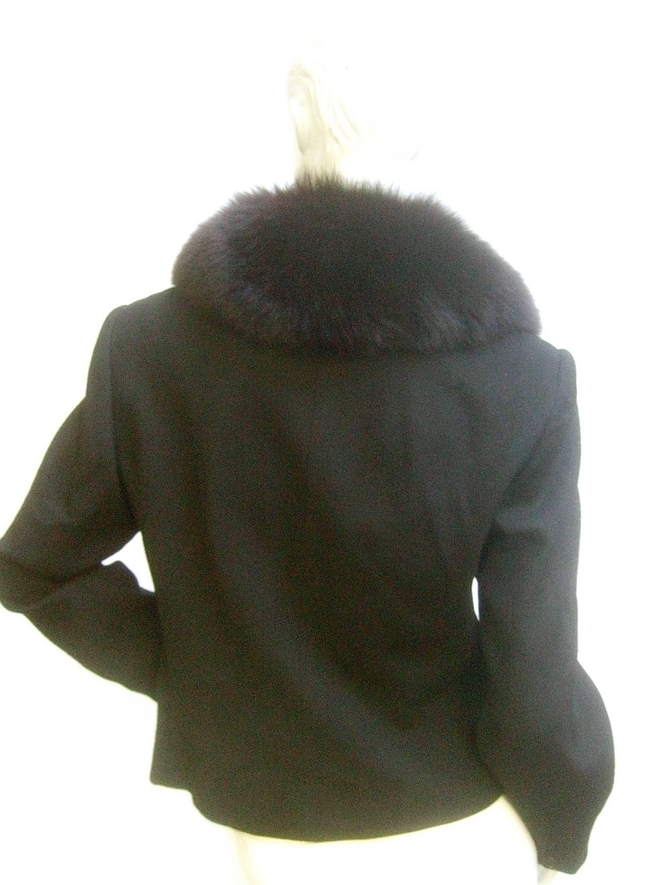 Neiman Marcus Fox Collar Black Wool Jacket c 1980s 2