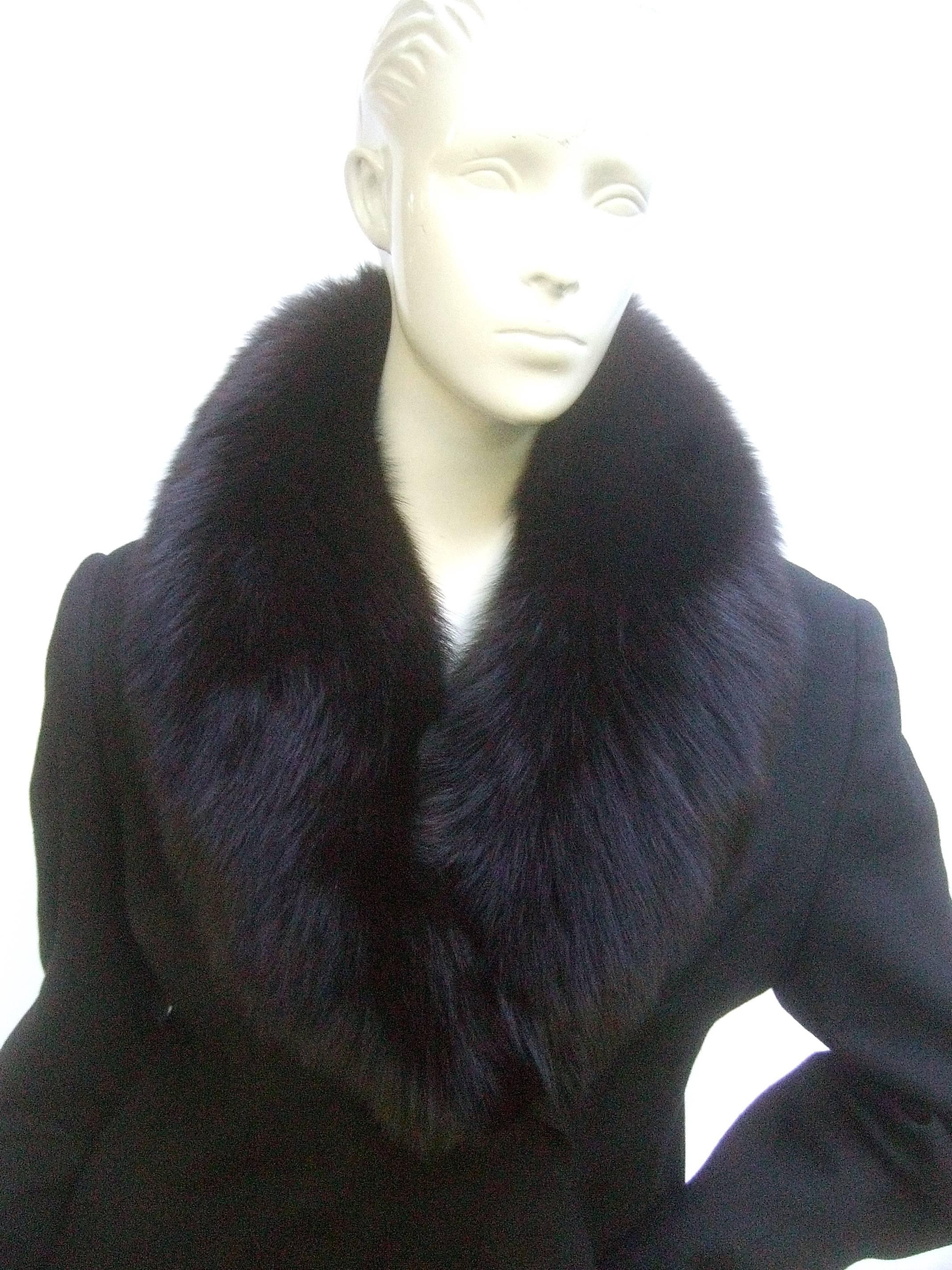 Women's Neiman Marcus Fox Collar Black Wool Jacket c 1980s