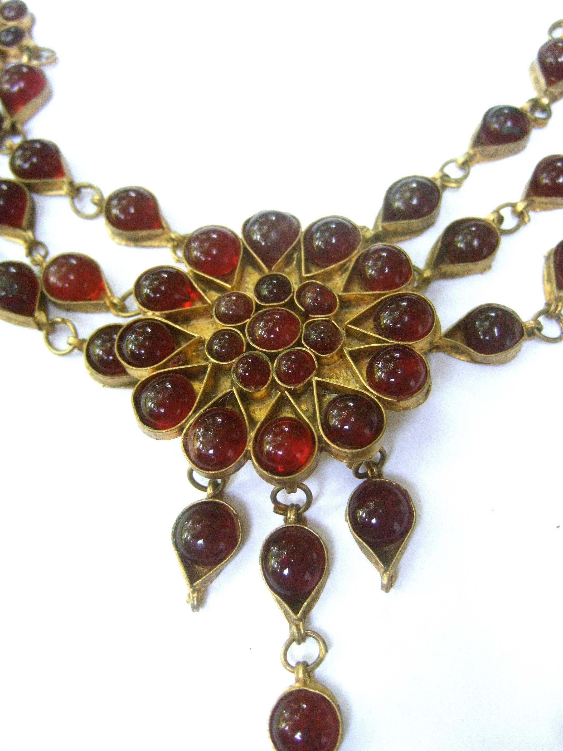 Exotic Cranberry Glass Cabochon Choker Necklace In Good Condition For Sale In University City, MO