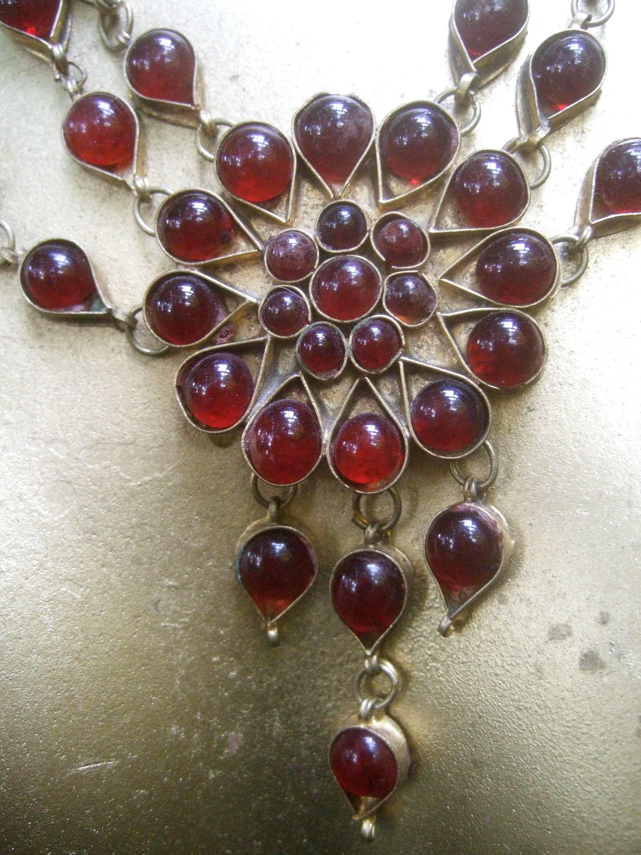 Artisan Exotic Cranberry Glass Cabochon Choker Necklace For Sale