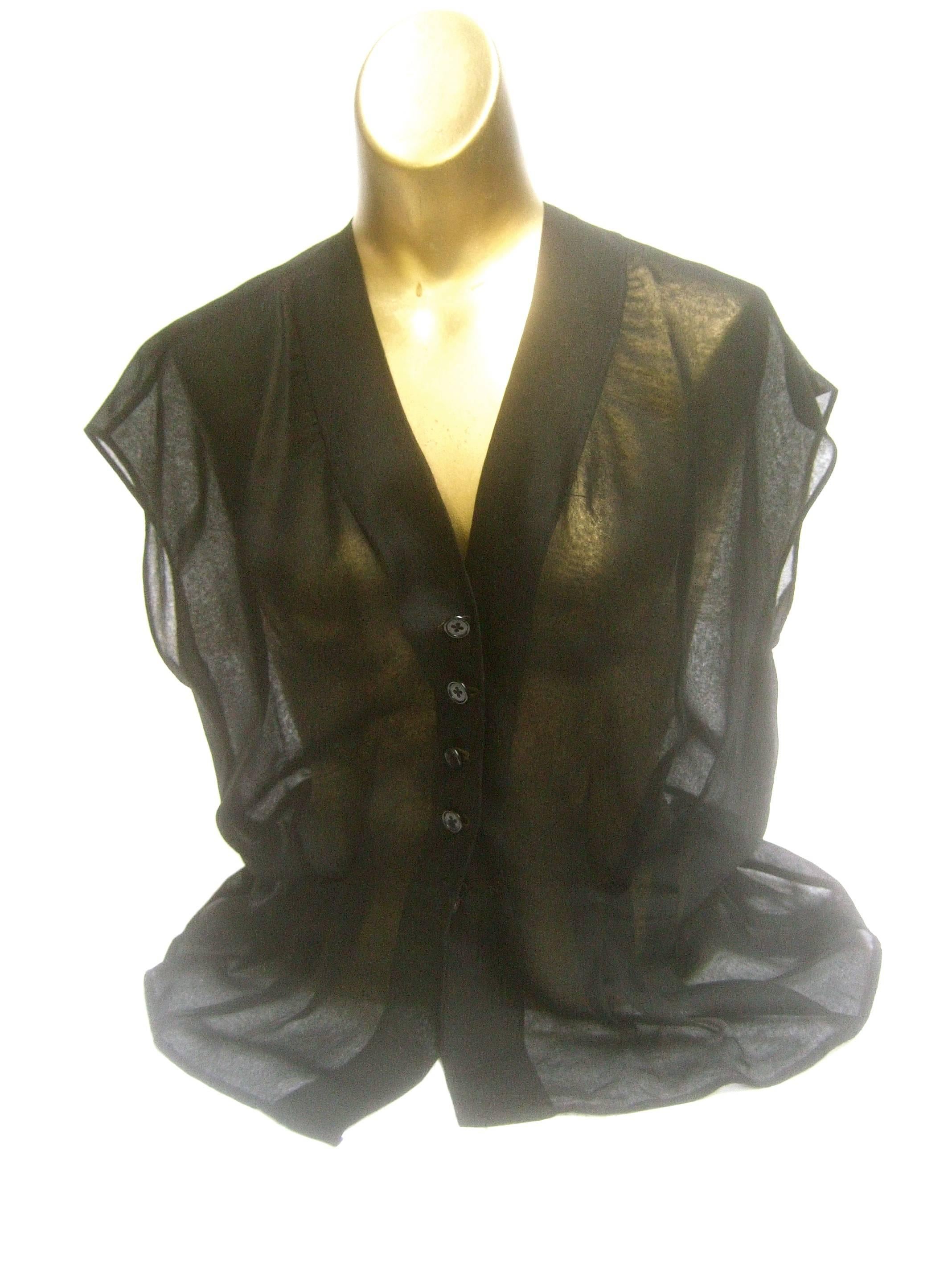 Women's Christain Dior Sheer Black Silk Blouse c 1970 