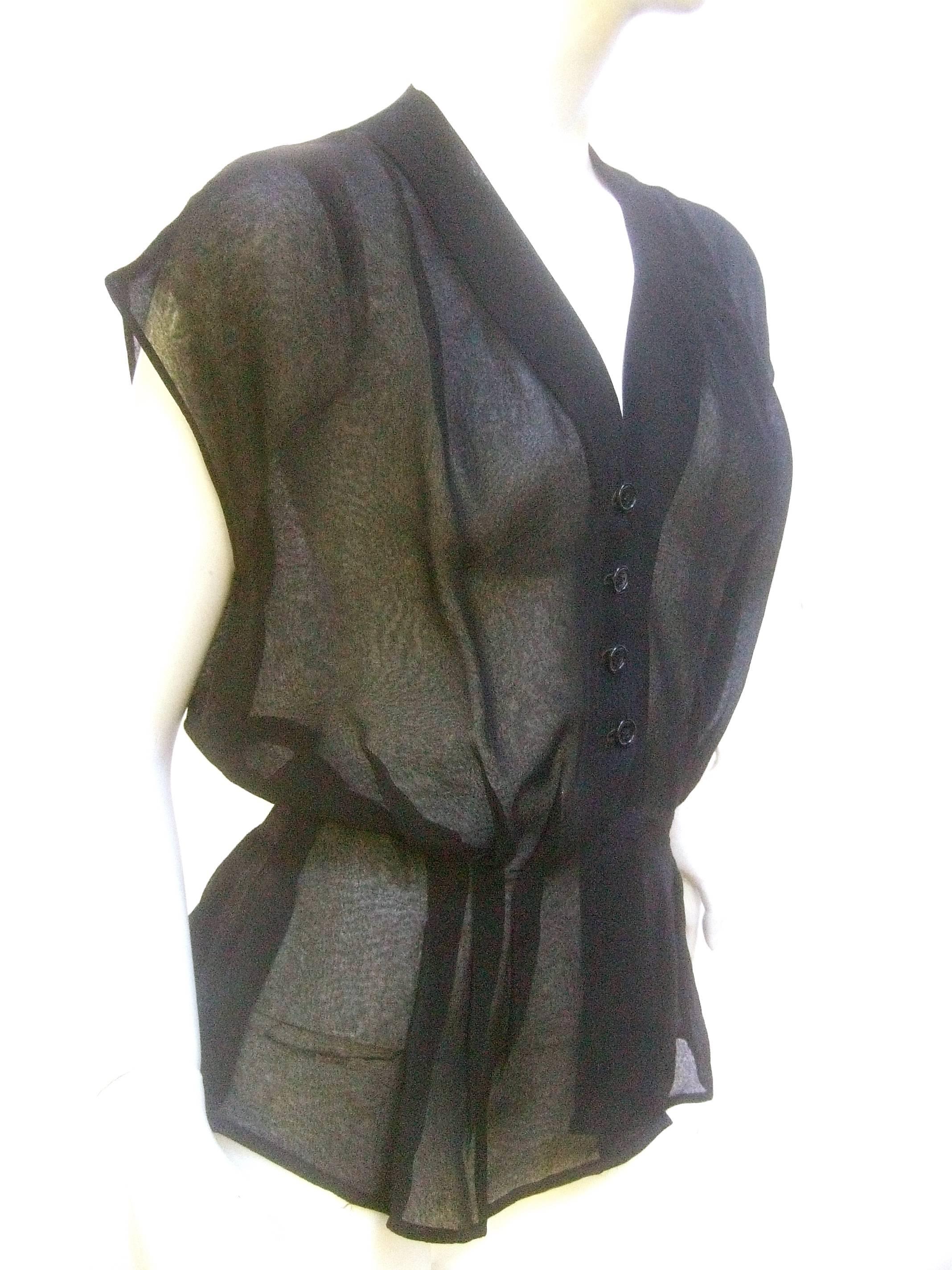 Christain Dior Sheer Black Silk Blouse c 1970  In Excellent Condition In University City, MO