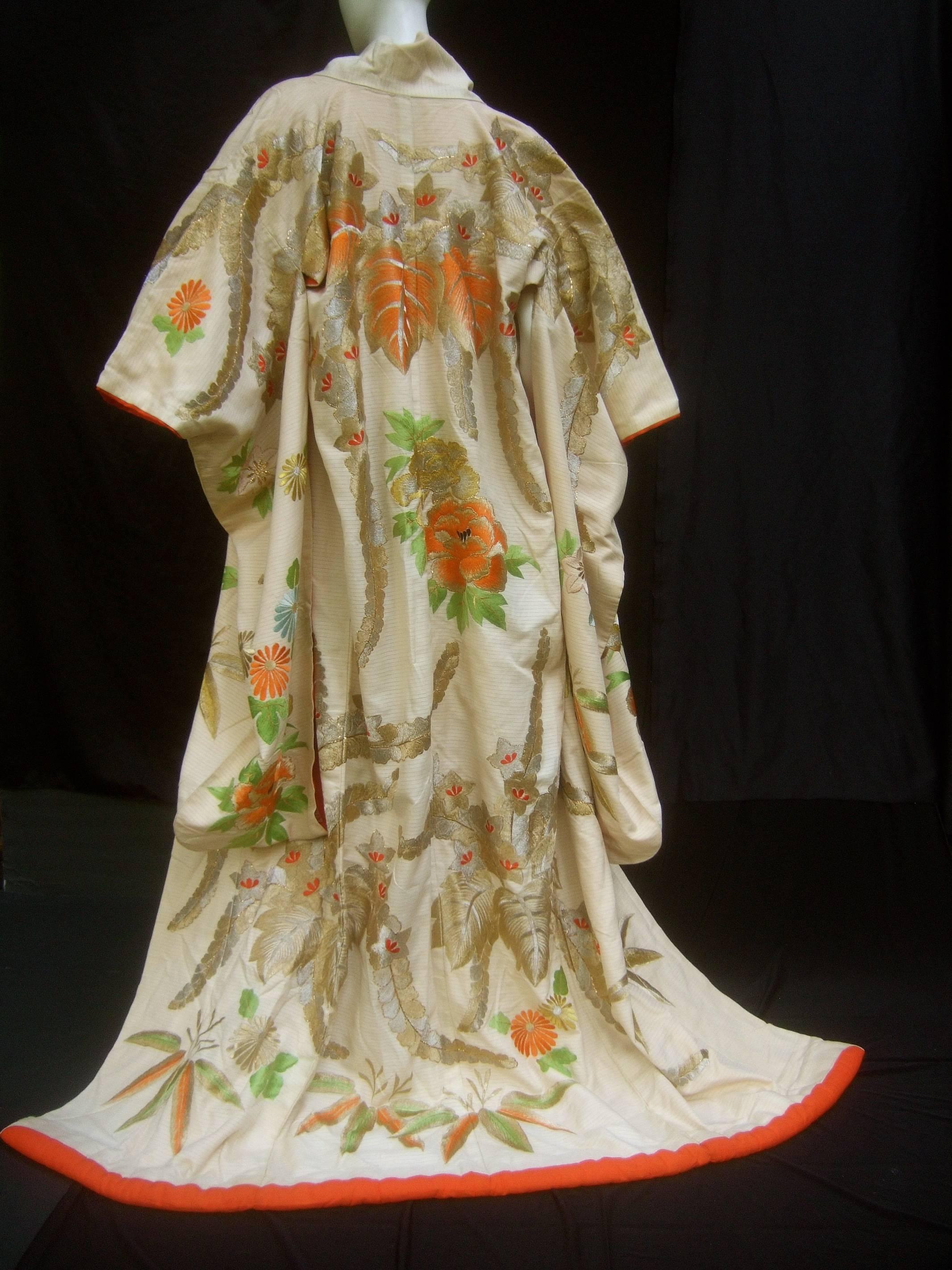 Spectacular Floral Hand Embroidered Japanese Kimono c 1970  In Good Condition In University City, MO