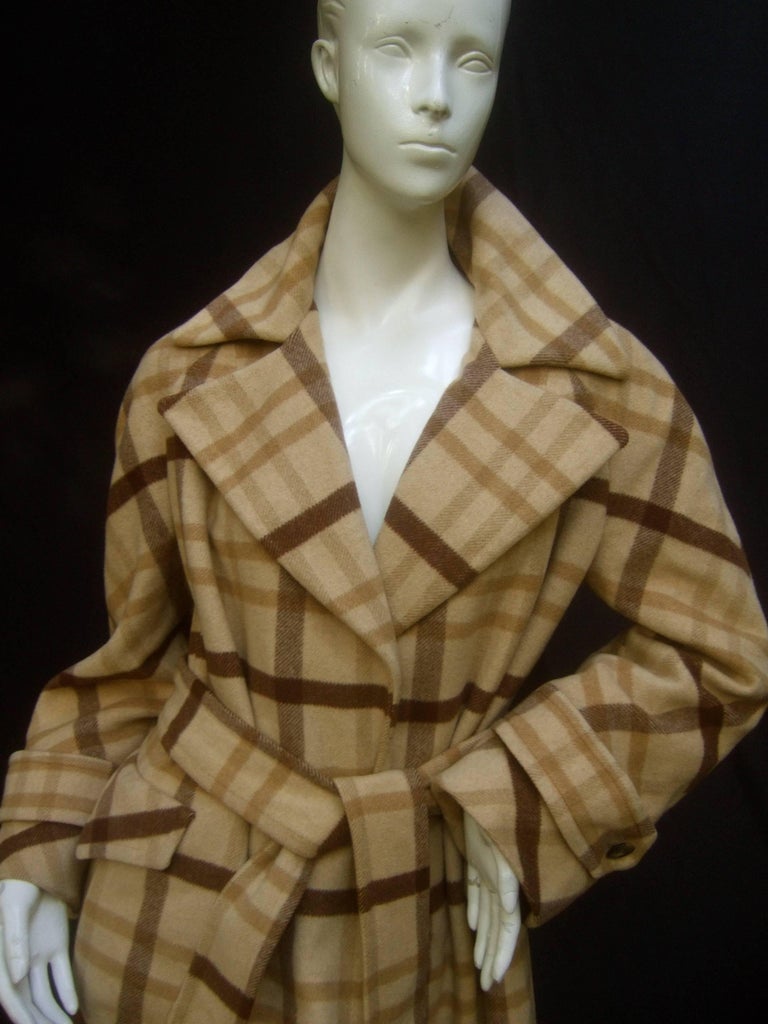 Neiman Marcus Luxurious Cashmere Plaid Belted Trench Coat c 1970 at