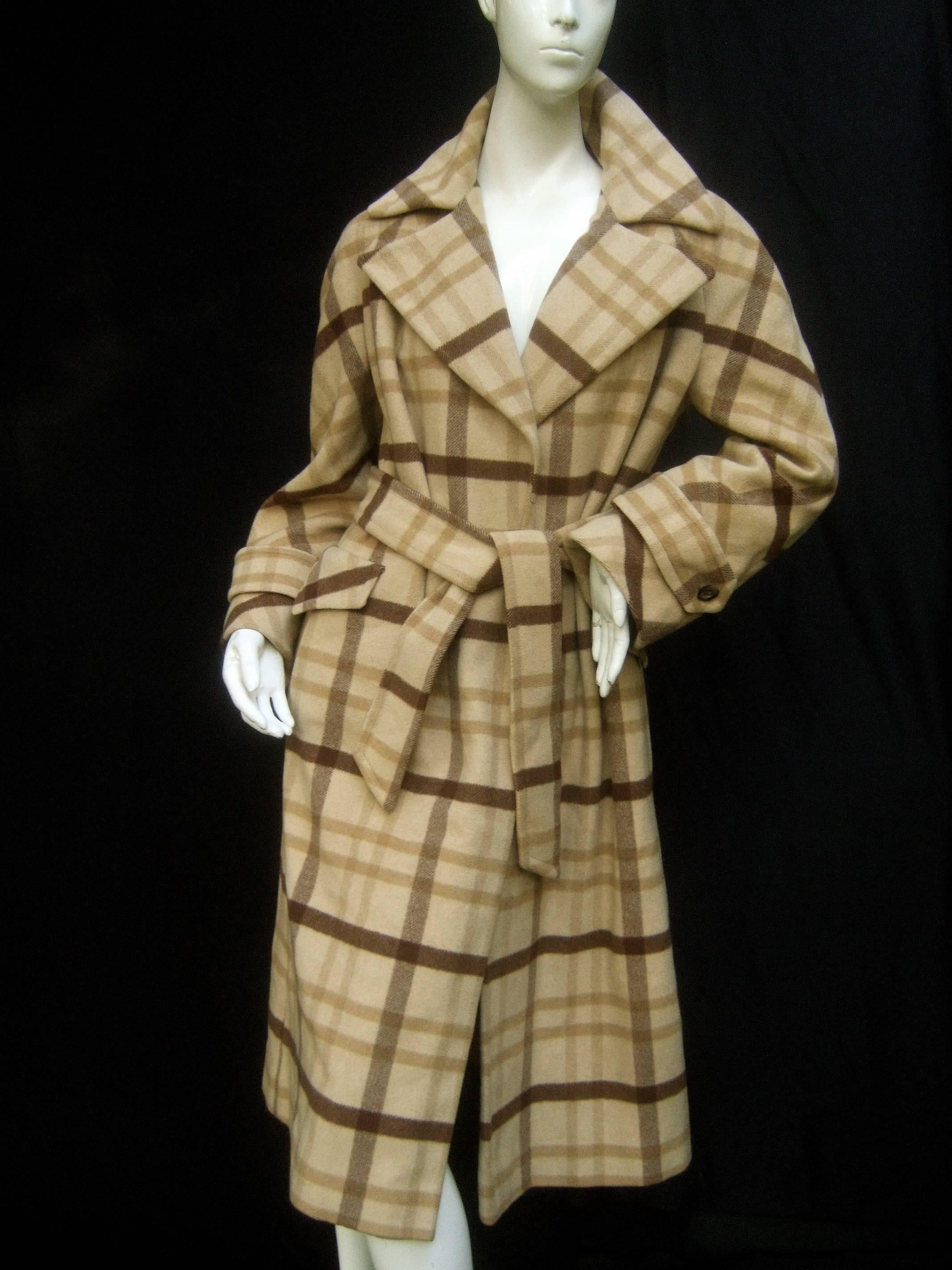 Women's Neiman Marcus Luxurious Cashmere Plaid Belted Trench Coat c 1970