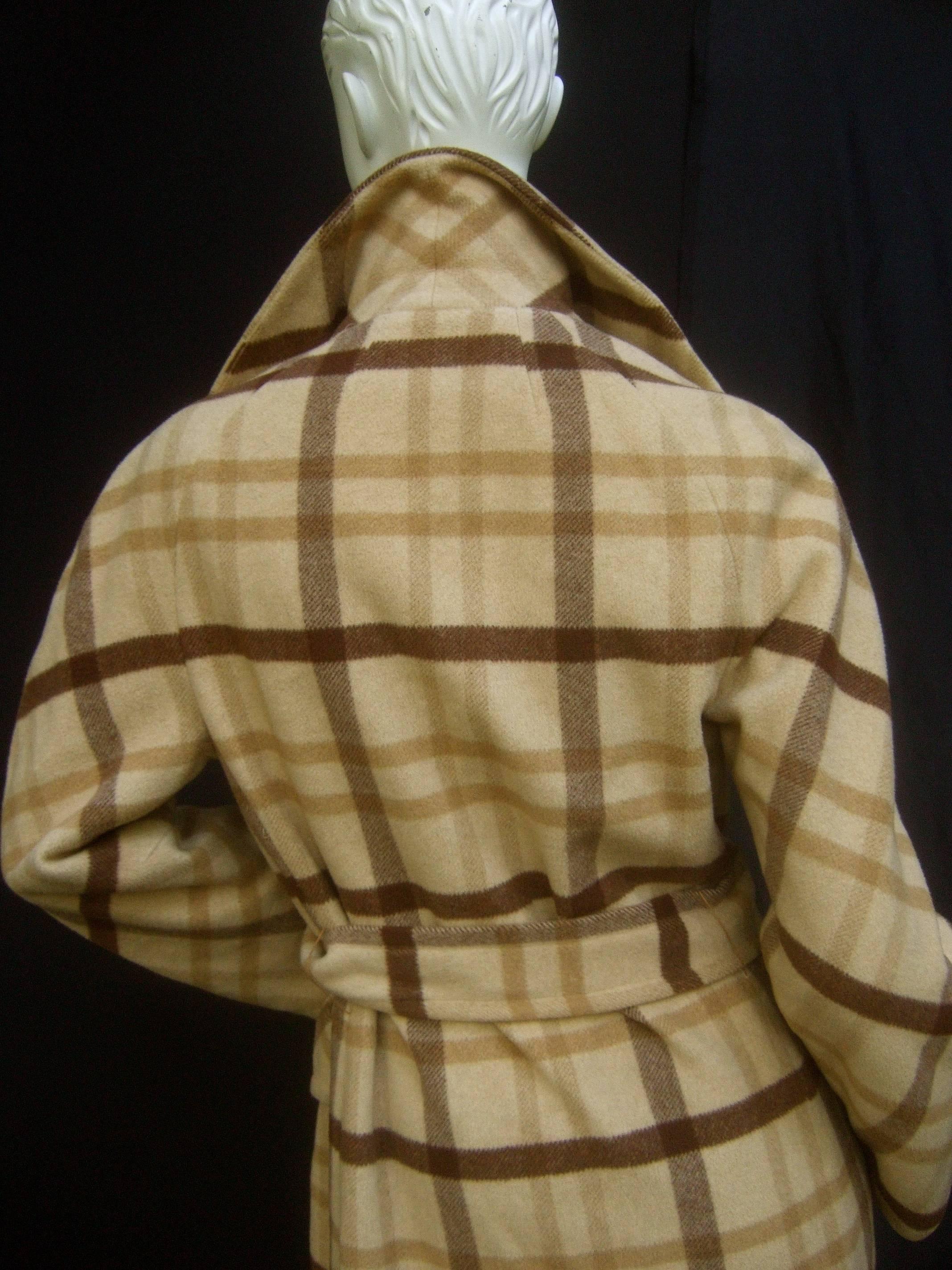 Neiman Marcus Luxurious Cashmere Plaid Belted Trench Coat c 1970 1