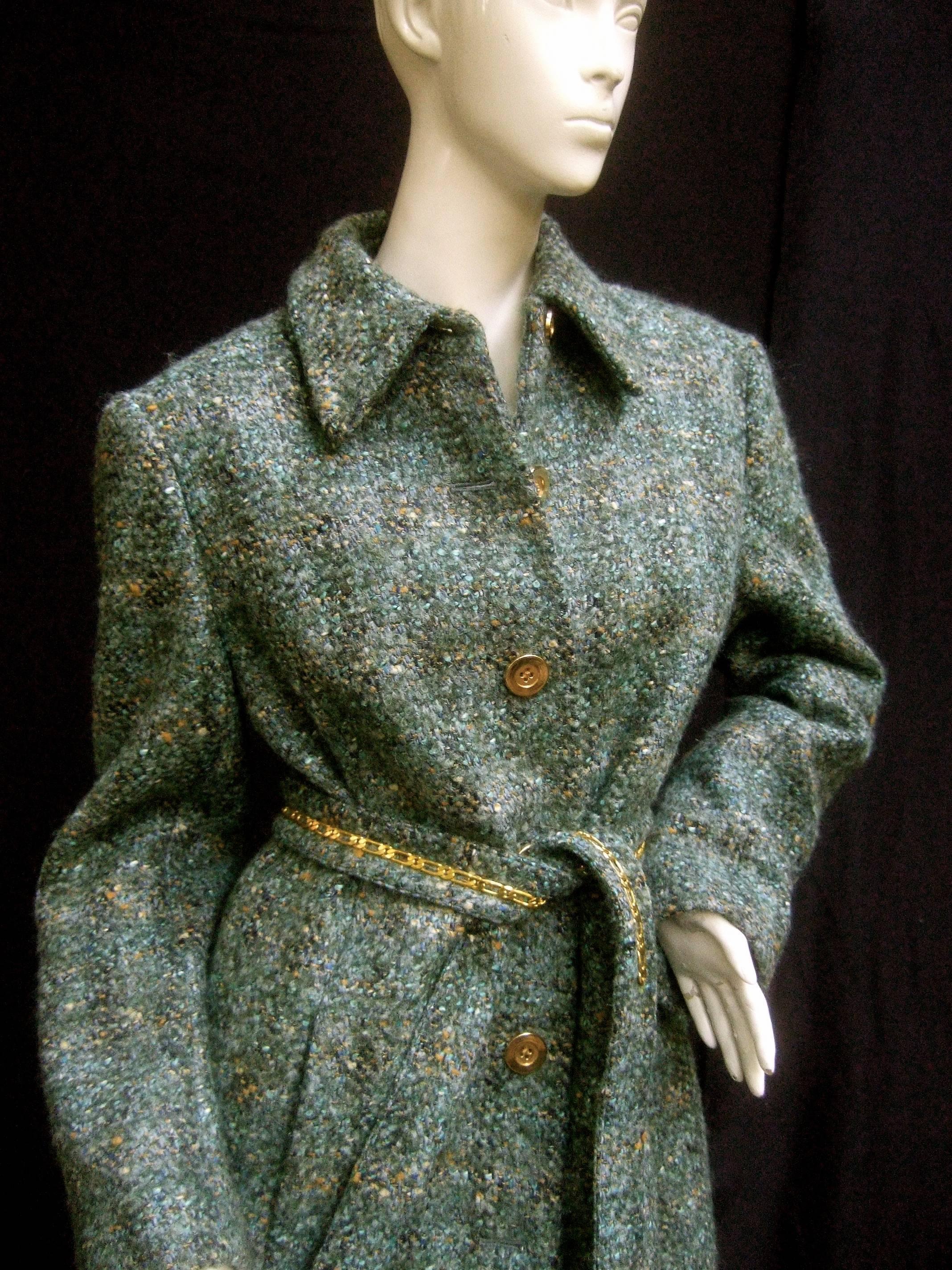 Gray Worth Chunky Wool Knit Gilt Button Belted Coat US Size 8  For Sale