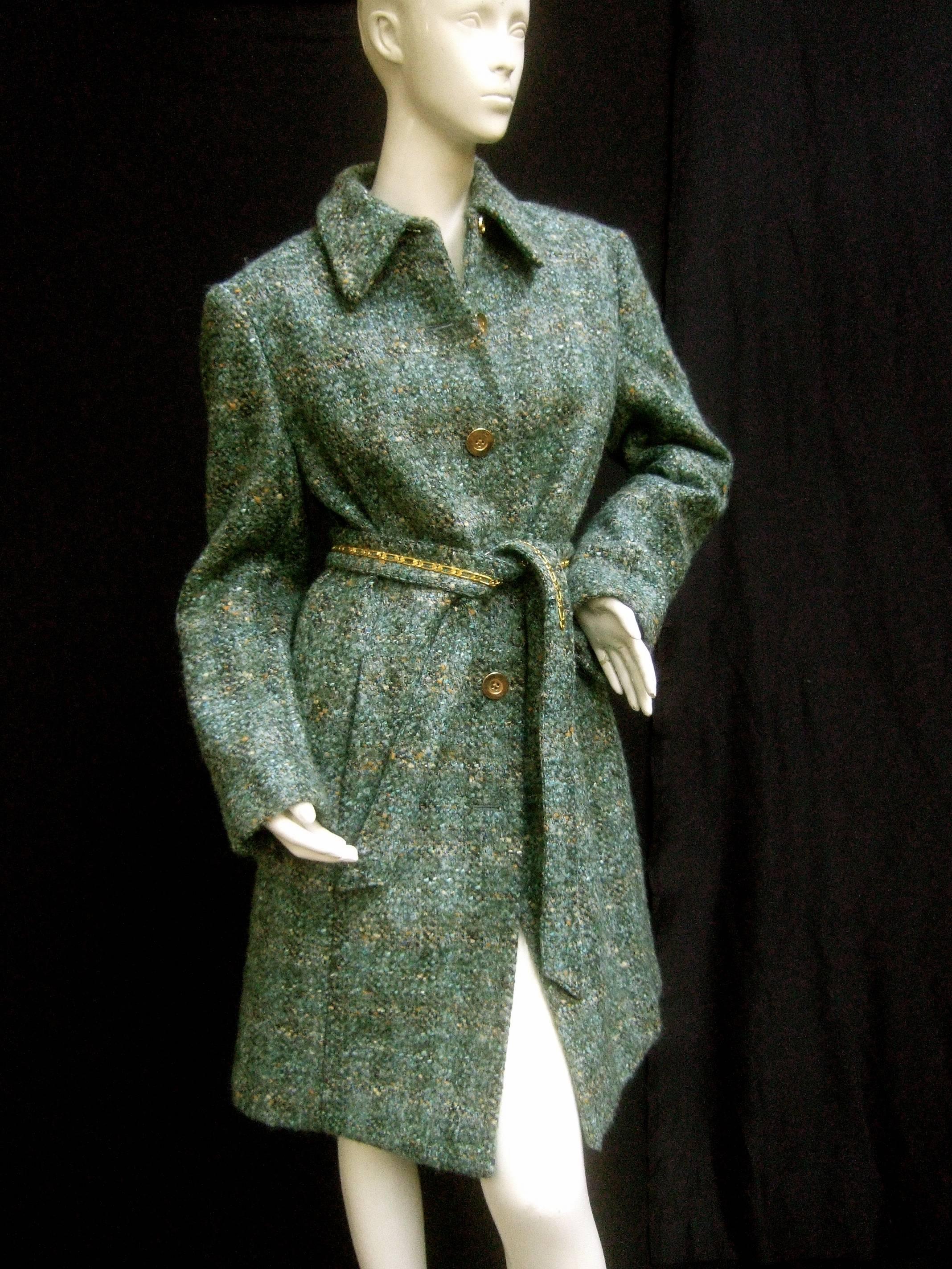 Women's Worth Chunky Wool Knit Gilt Button Belted Coat US Size 8  For Sale