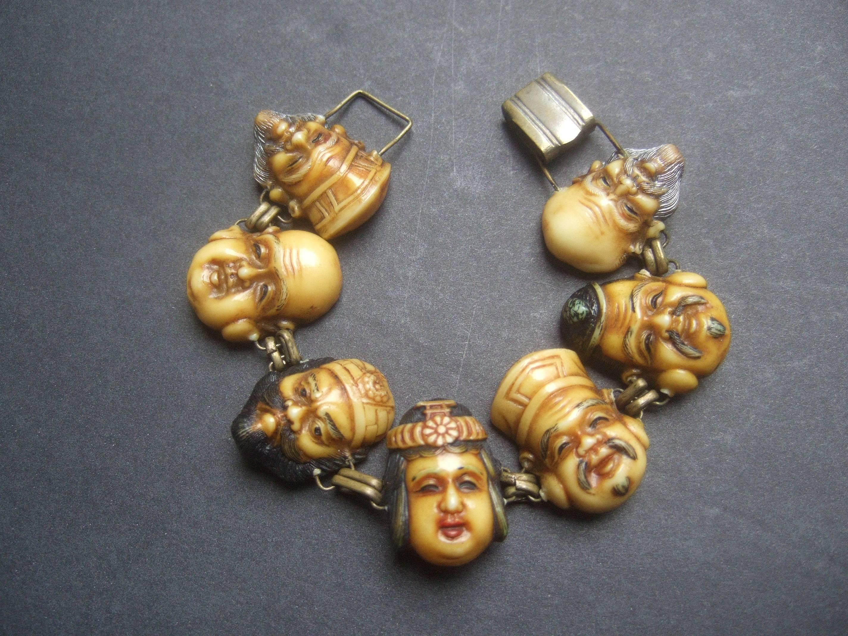 Artisan Seven Japanese Gods of Good Fortune Necklace Set c 1940s