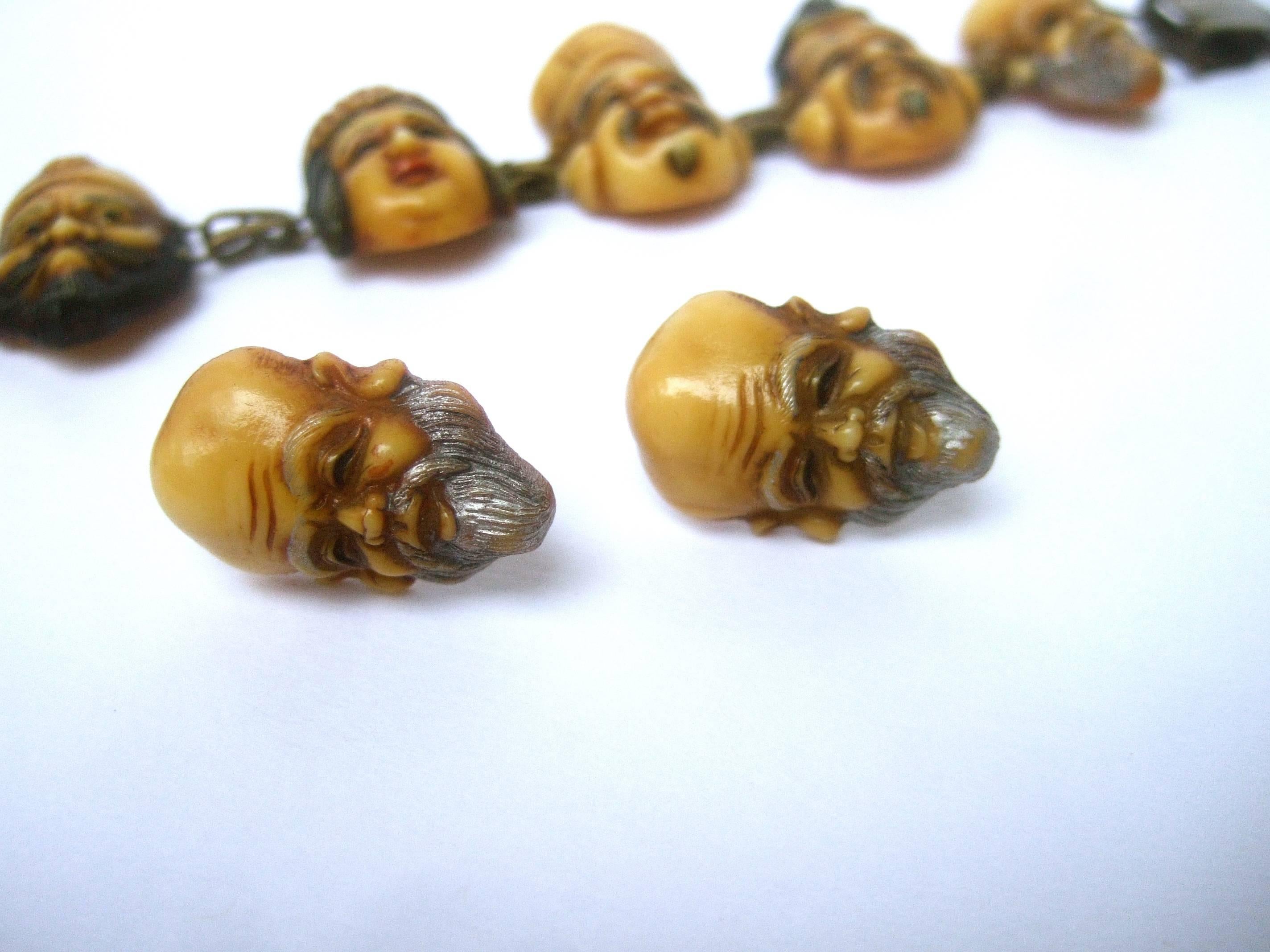 Seven Japanese Gods of Good Fortune Necklace Set c 1940s In Good Condition In University City, MO