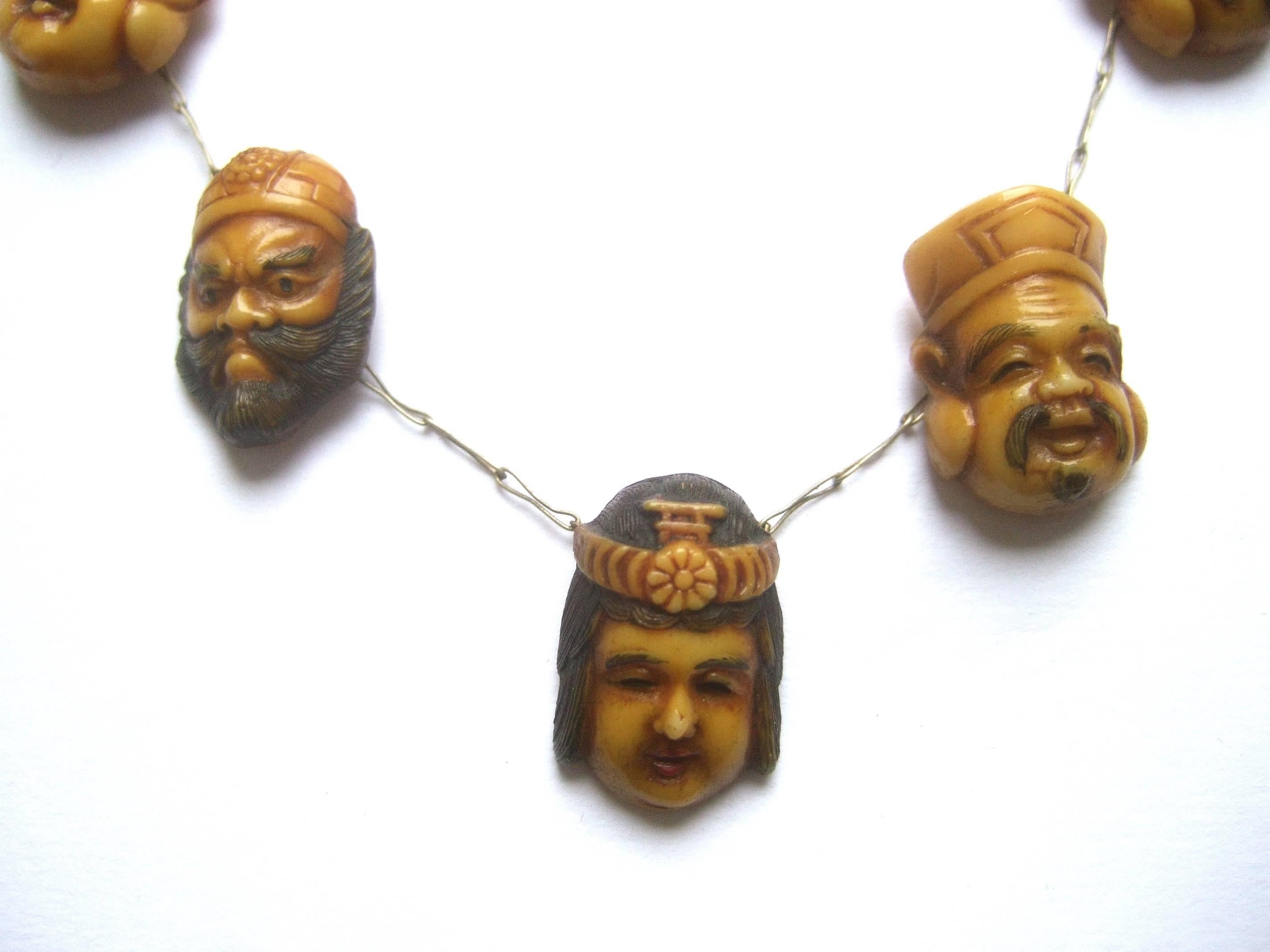 Seven Japanese Gods of Good Fortune Necklace Set c 1940s 1