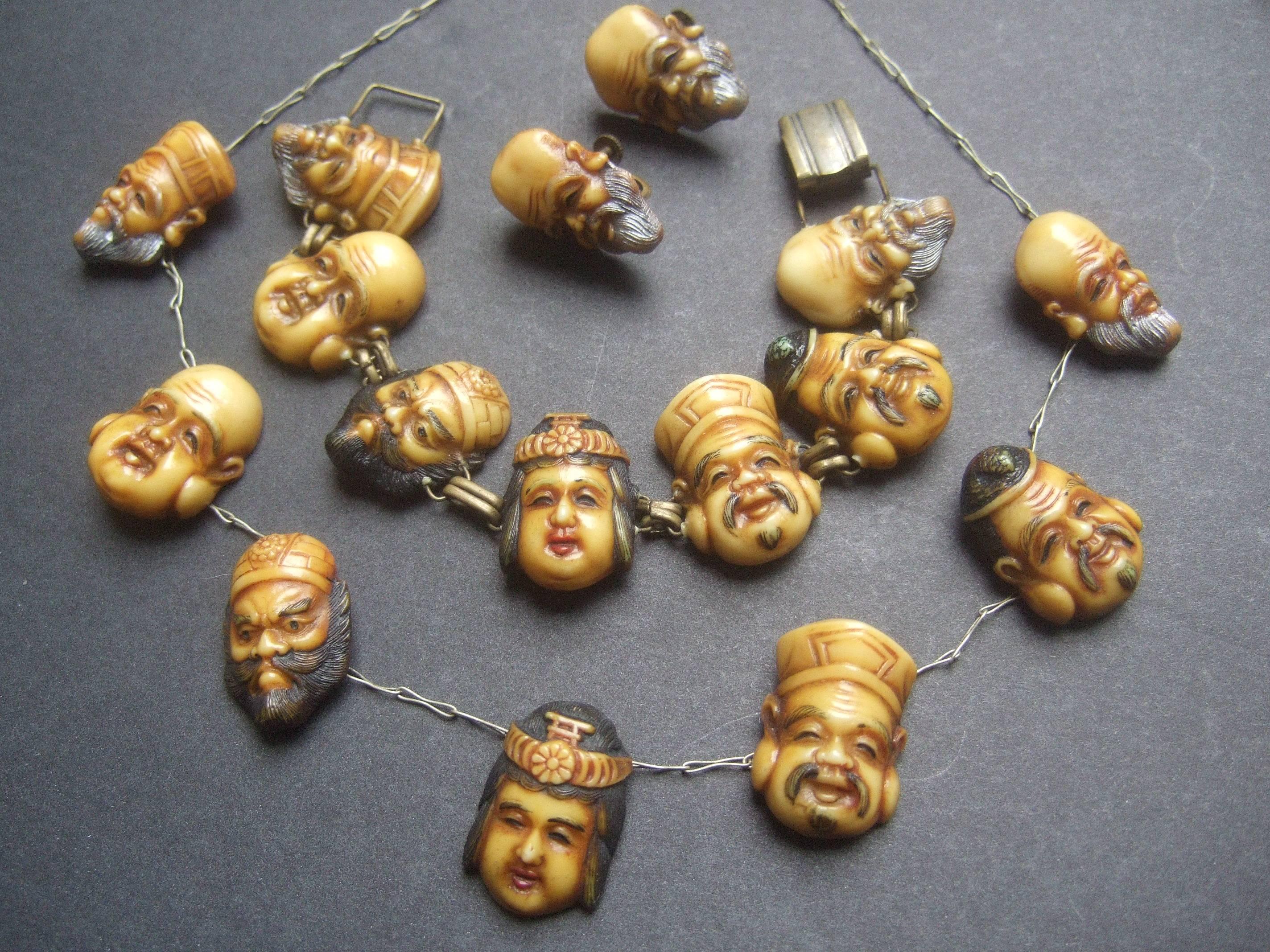 Women's Seven Japanese Gods of Good Fortune Necklace Set c 1940s