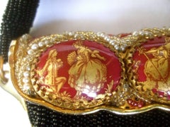 Opulent French Ebony Glass Beaded Evening Bag c 1960s