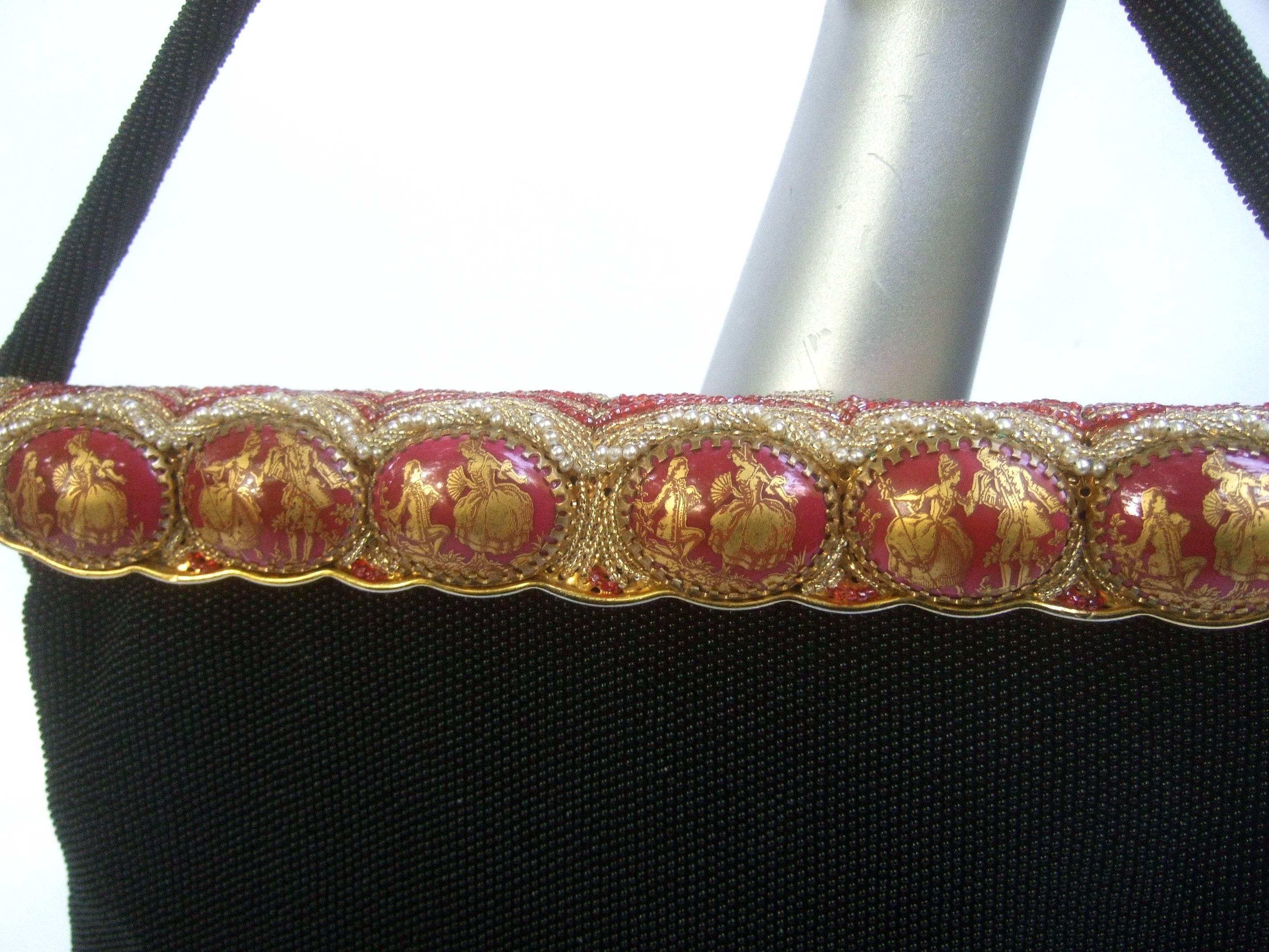 Black Opulent French Ebony Glass Beaded Evening Bag c 1960s