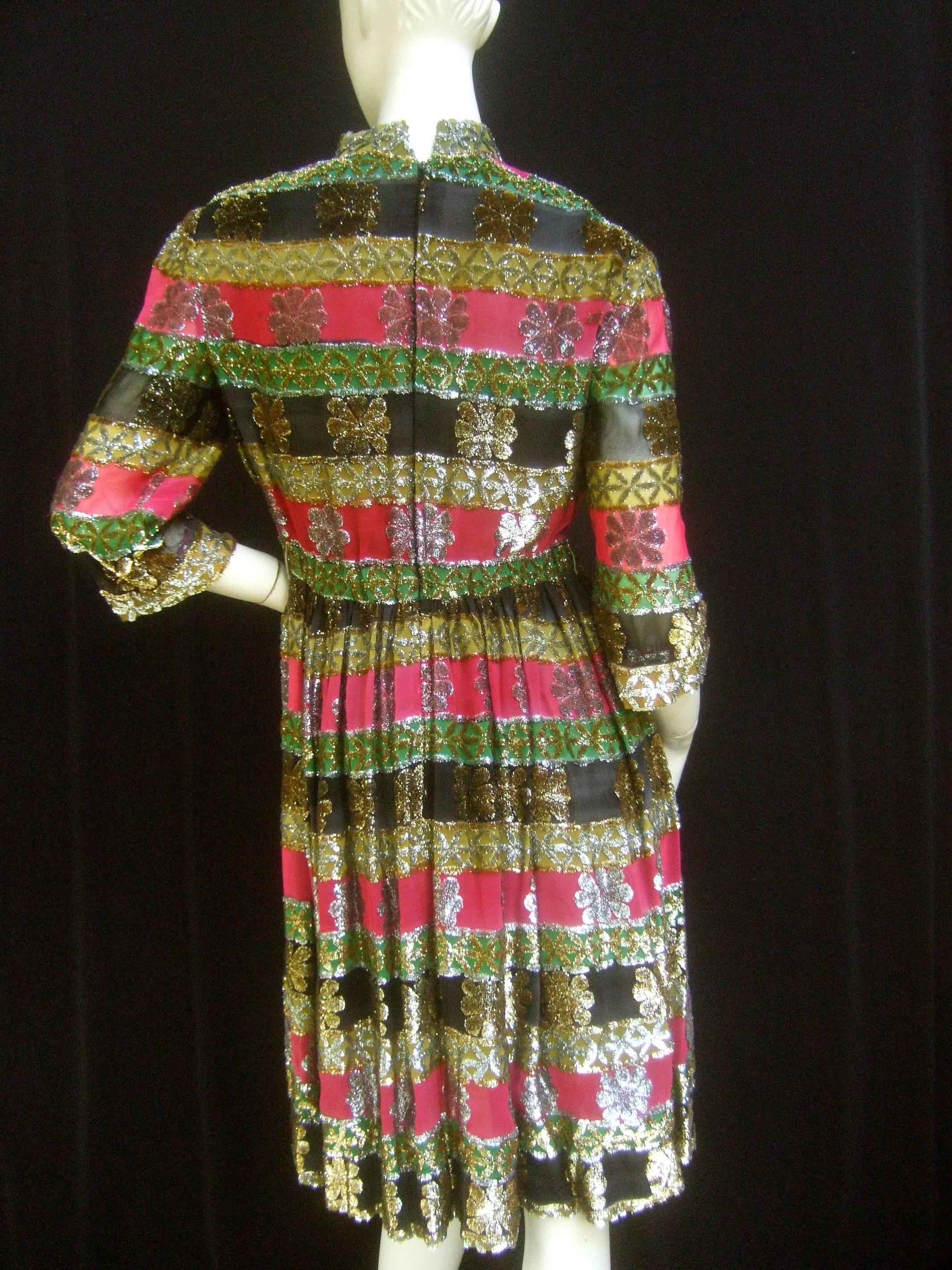 Elegant Silk Devore Metallic Striped Dress by Montaldo's c 1970s 5