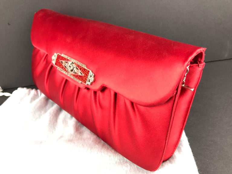 Judith Leiber Red Silk Handbag with Art Deco Style Crystal Clasp. 1980 ...