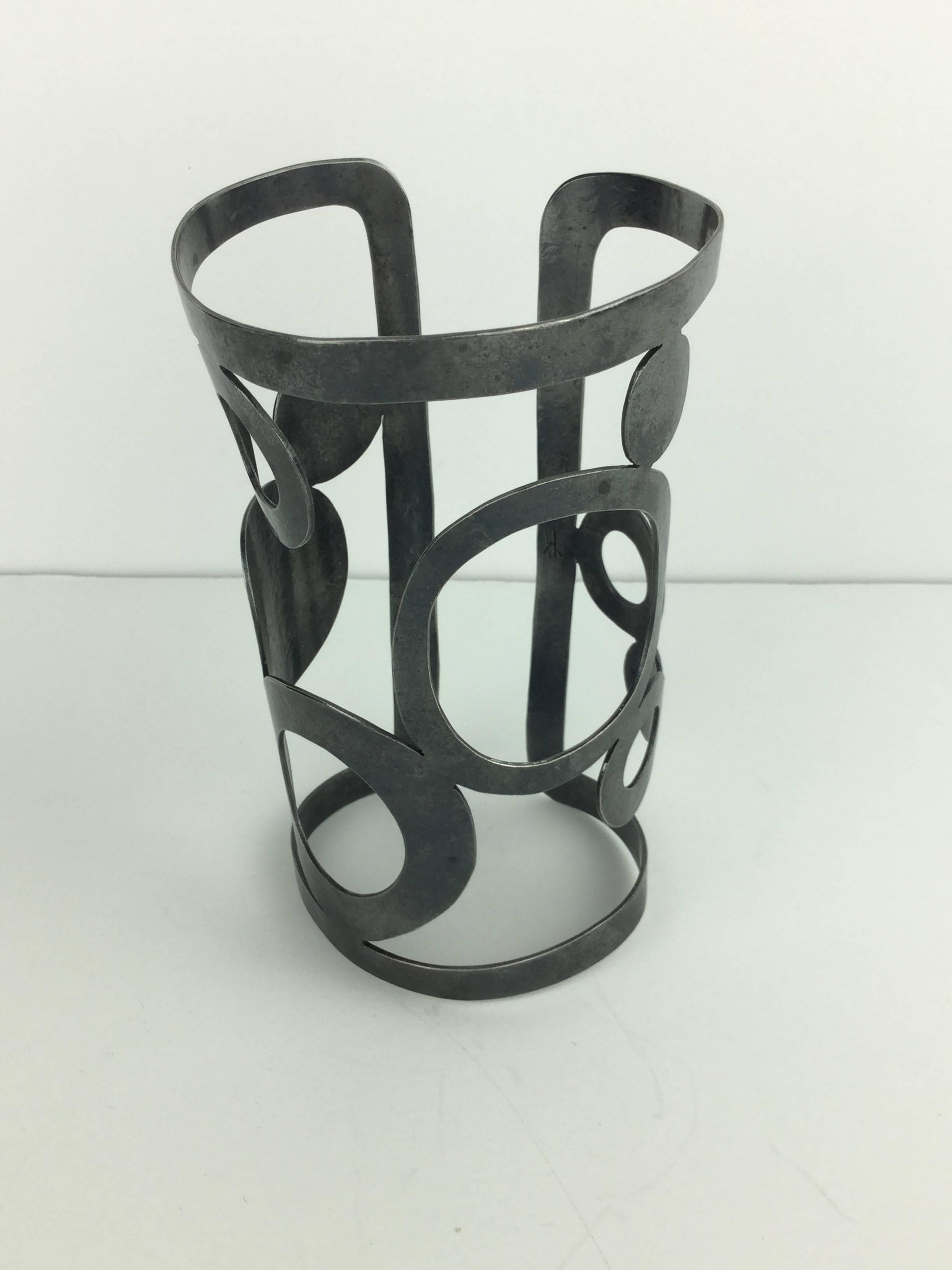 Herve Van Der Straeten Huge and Dramatic Darkened Metal Geometric Cuff  1990s 1